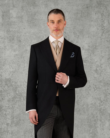 Cardale Wool Herringbone Morning Coat Black
