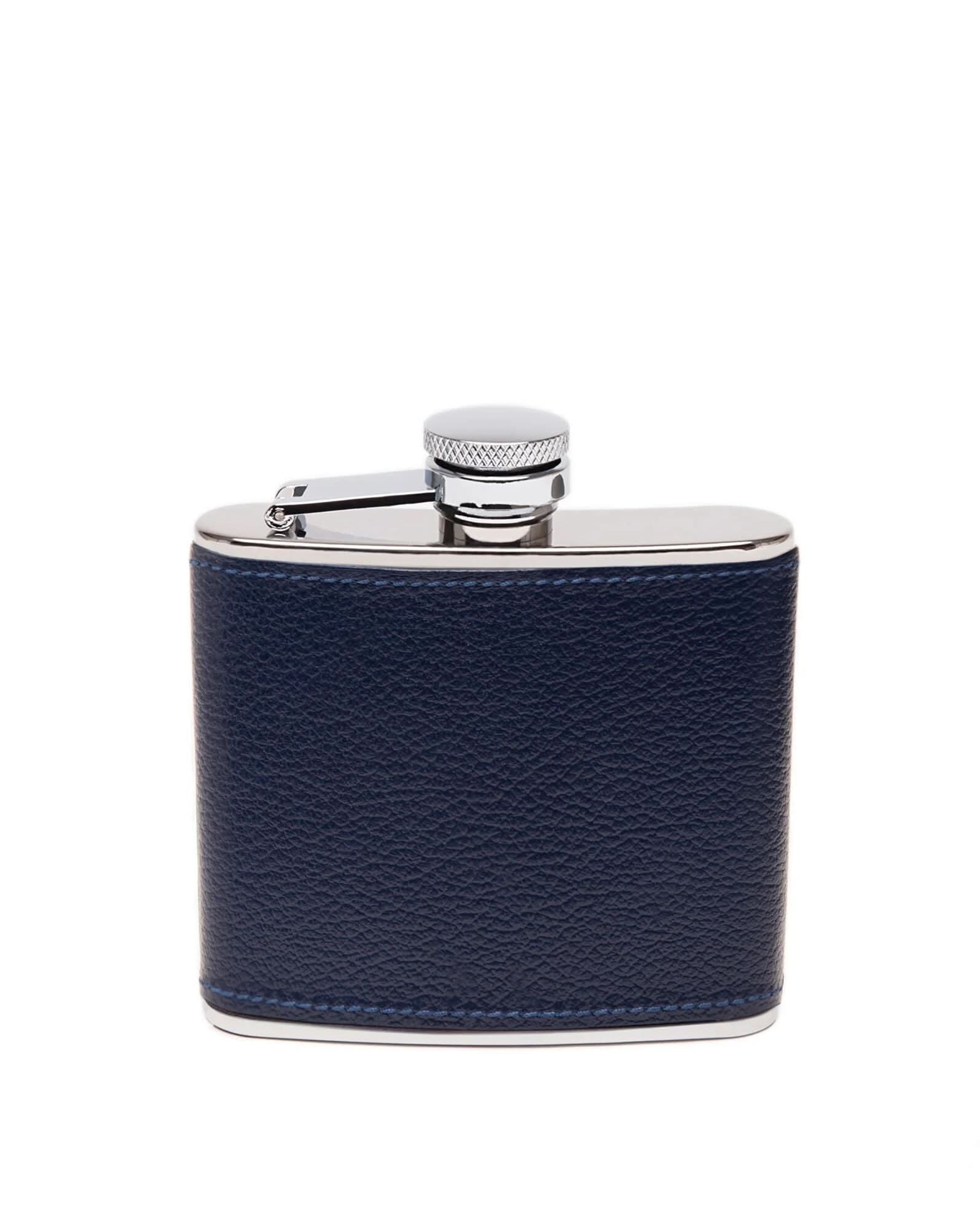 Capra 4oz Leather Bound Hip Flask Marine Blue