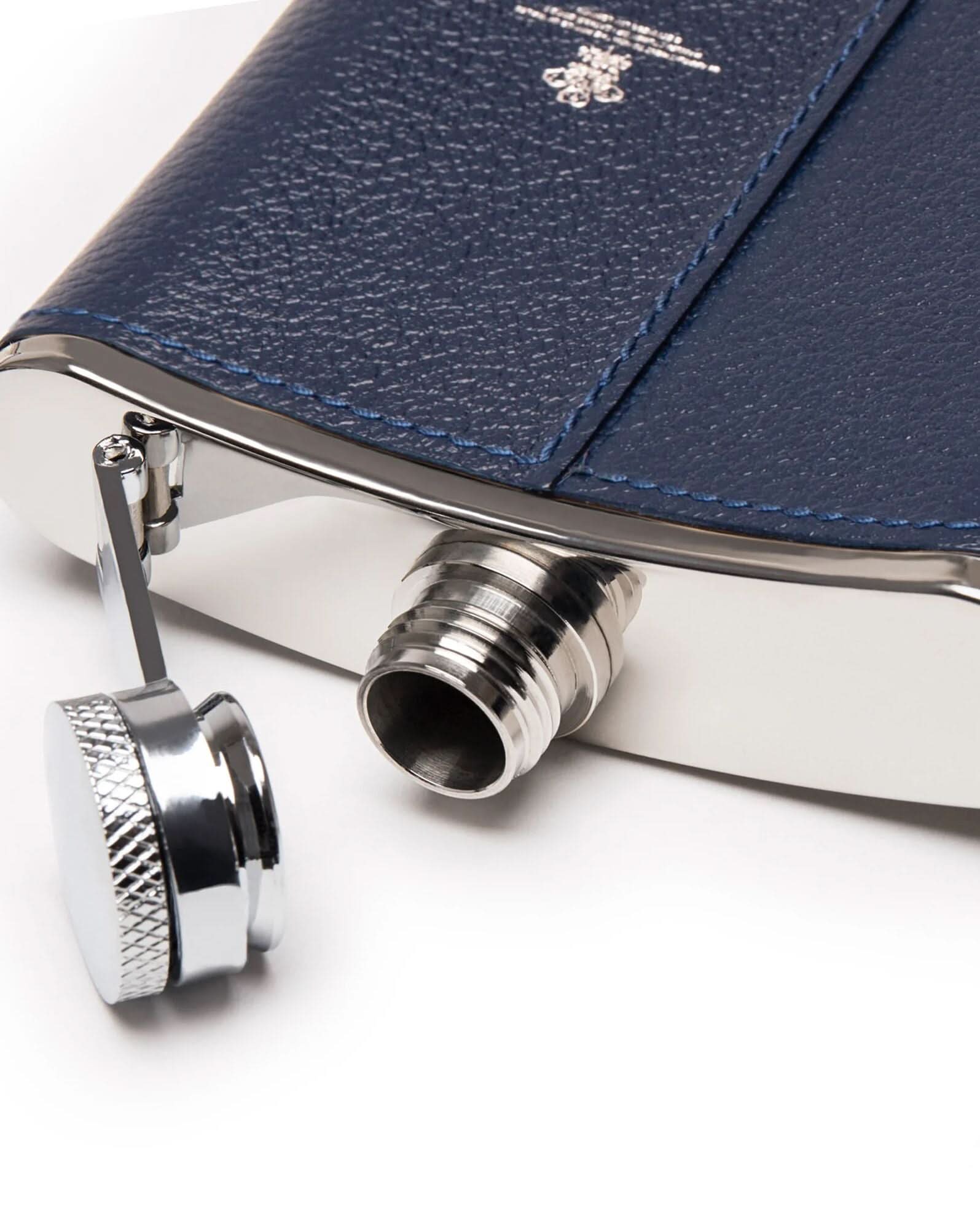 Capra 4oz Leather Bound Hip Flask Marine Blue