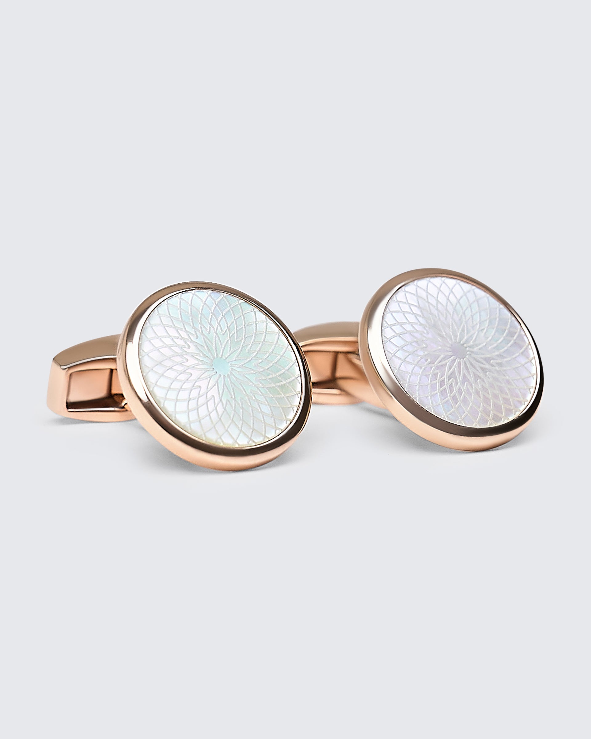 Guilloche Round Cufflink Rose Gold