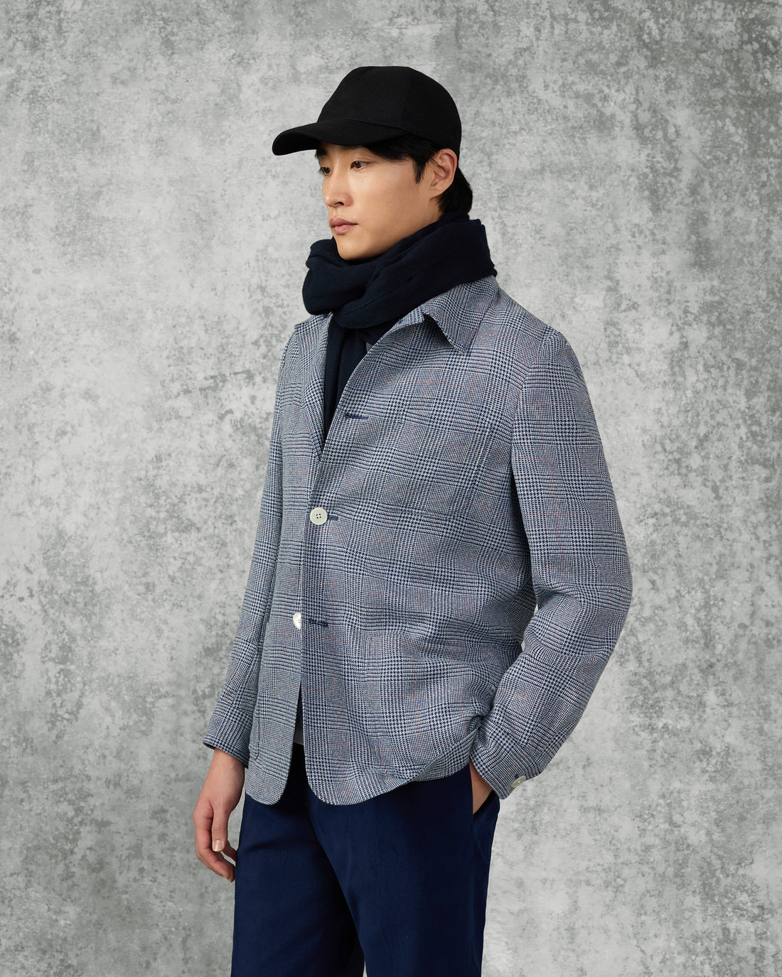 Collins Wool & Silk Checked Shaket Navy