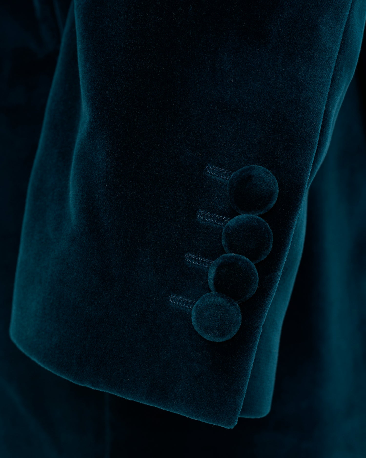 Dennis Cotton Velvet Double Breasted Dress Jacket Teal