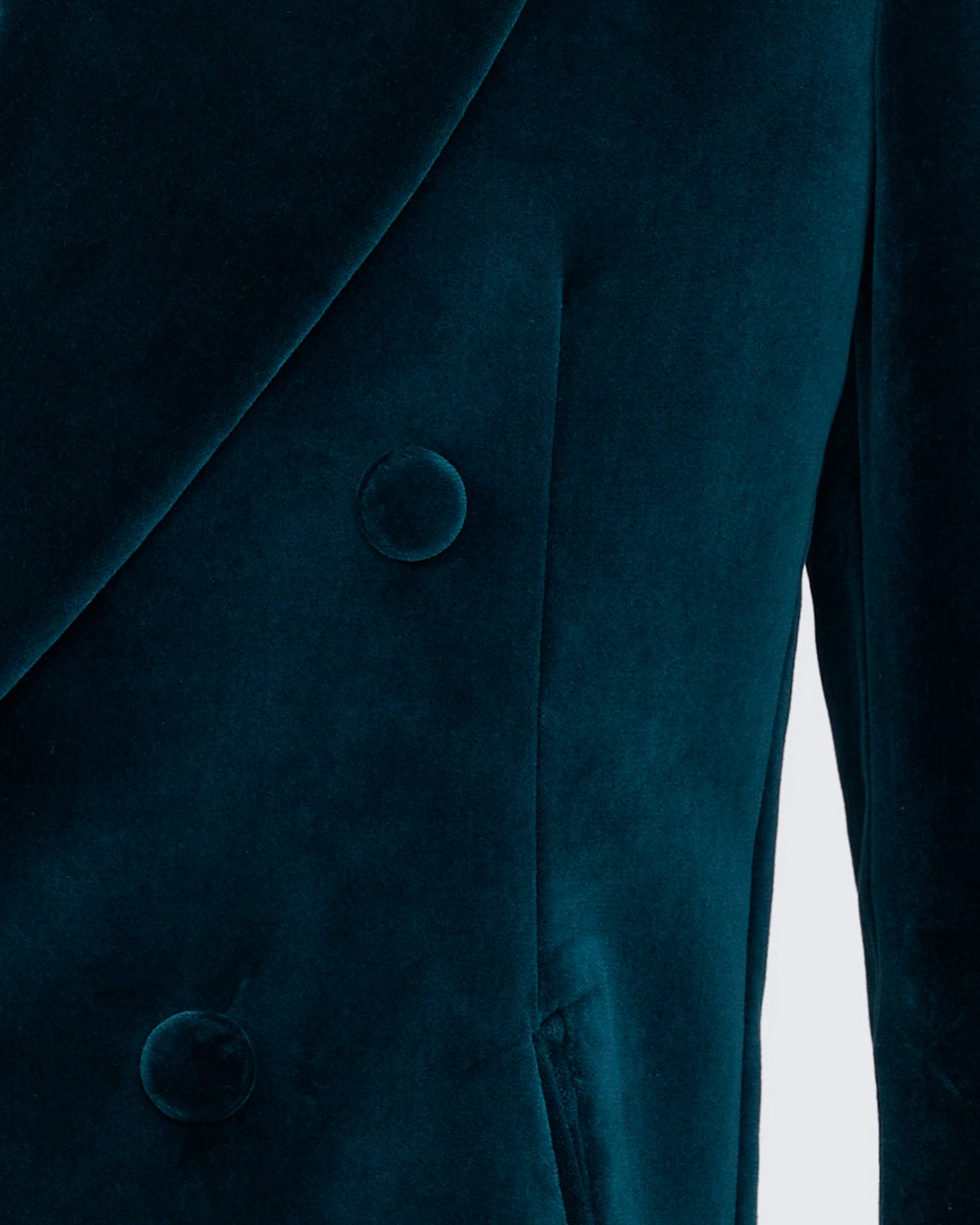 Dennis Cotton Velvet Double Breasted Dress Jacket Teal