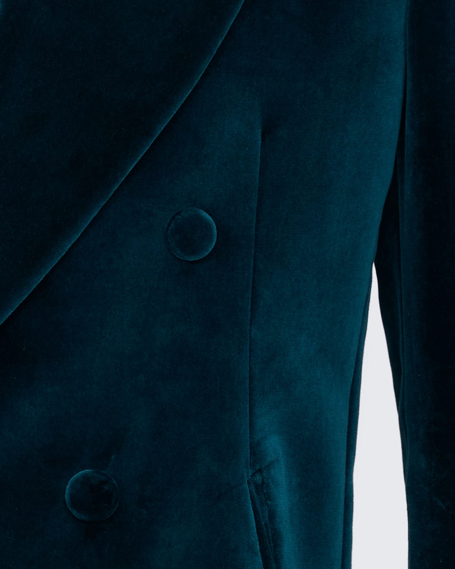 Dennis Cotton Velvet Double Breasted Dress Jacket Teal