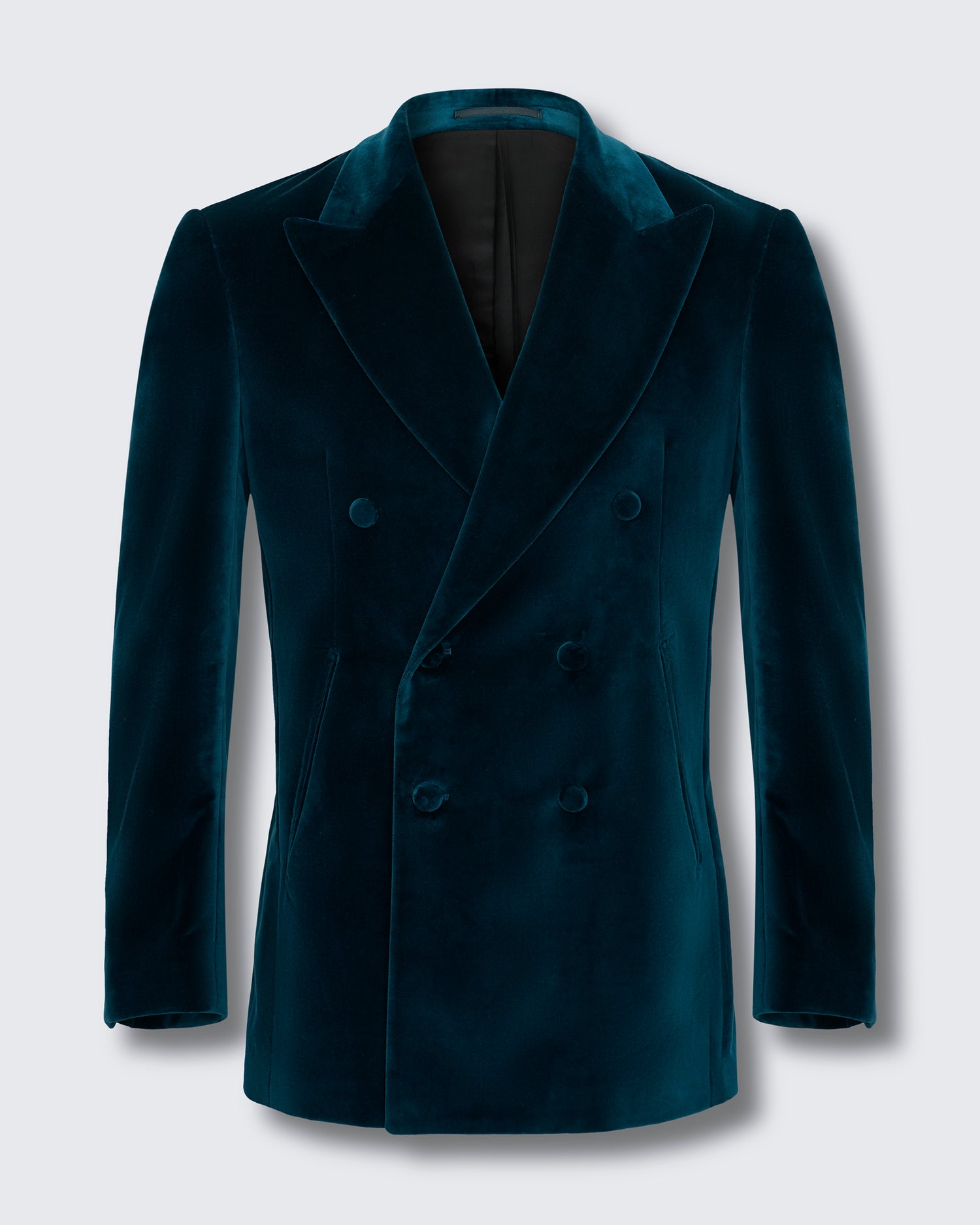 Dennis Cotton Velvet Double Breasted Dress Jacket Teal