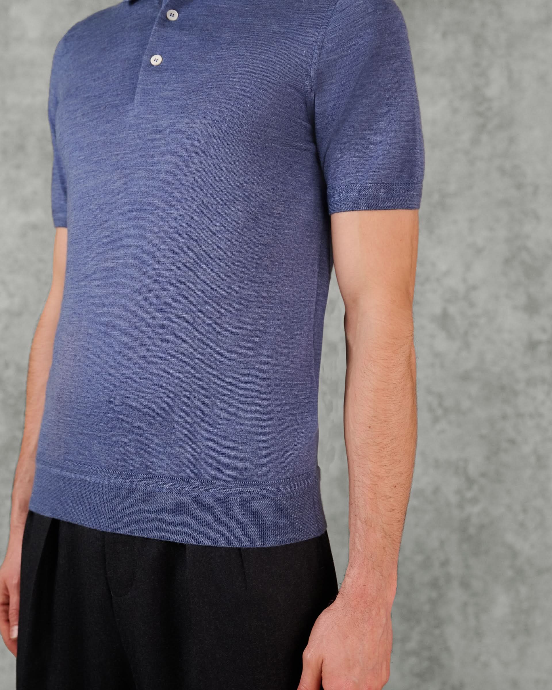 Dicken Merino Wool Silk Cashmere Polo Shirt Light Blue