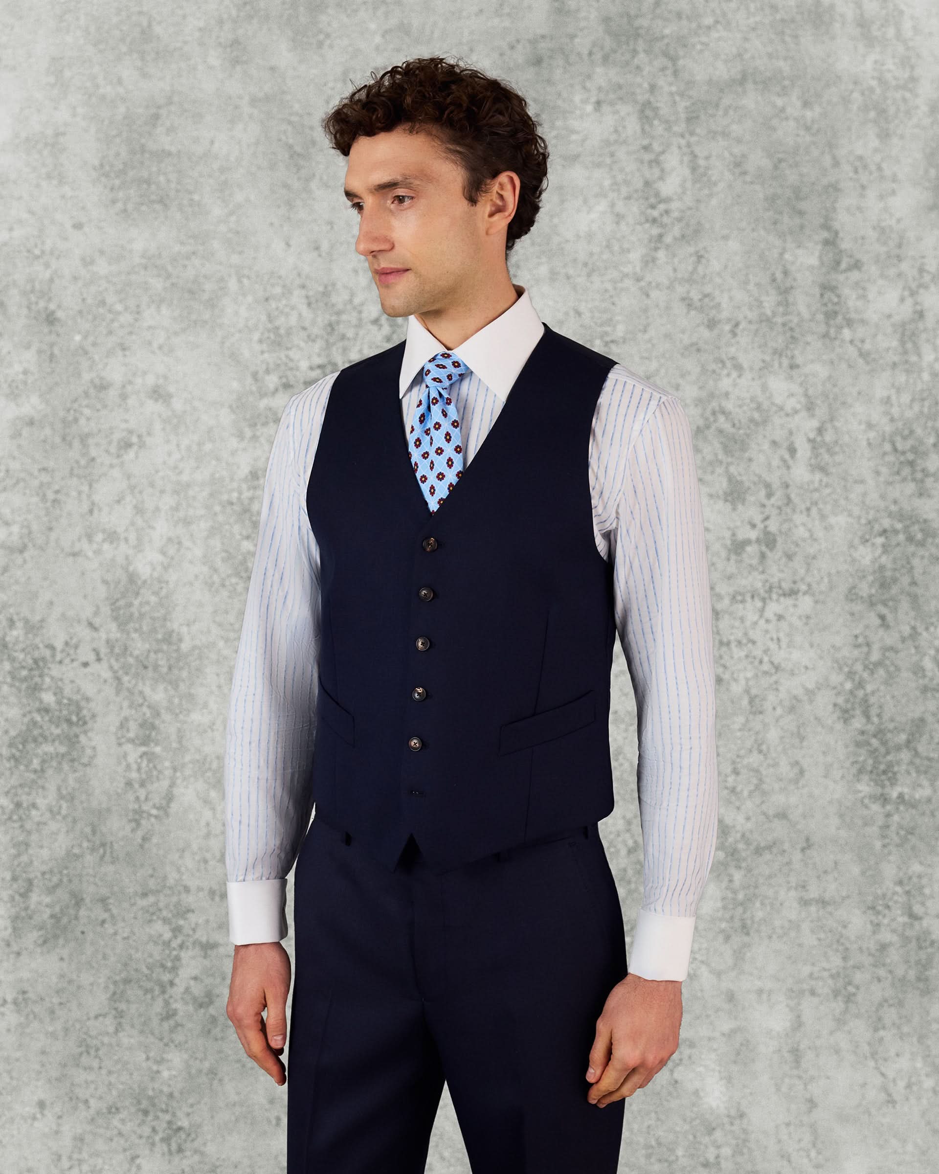 Doughty Wool Twill Suit Waistcoat Navy