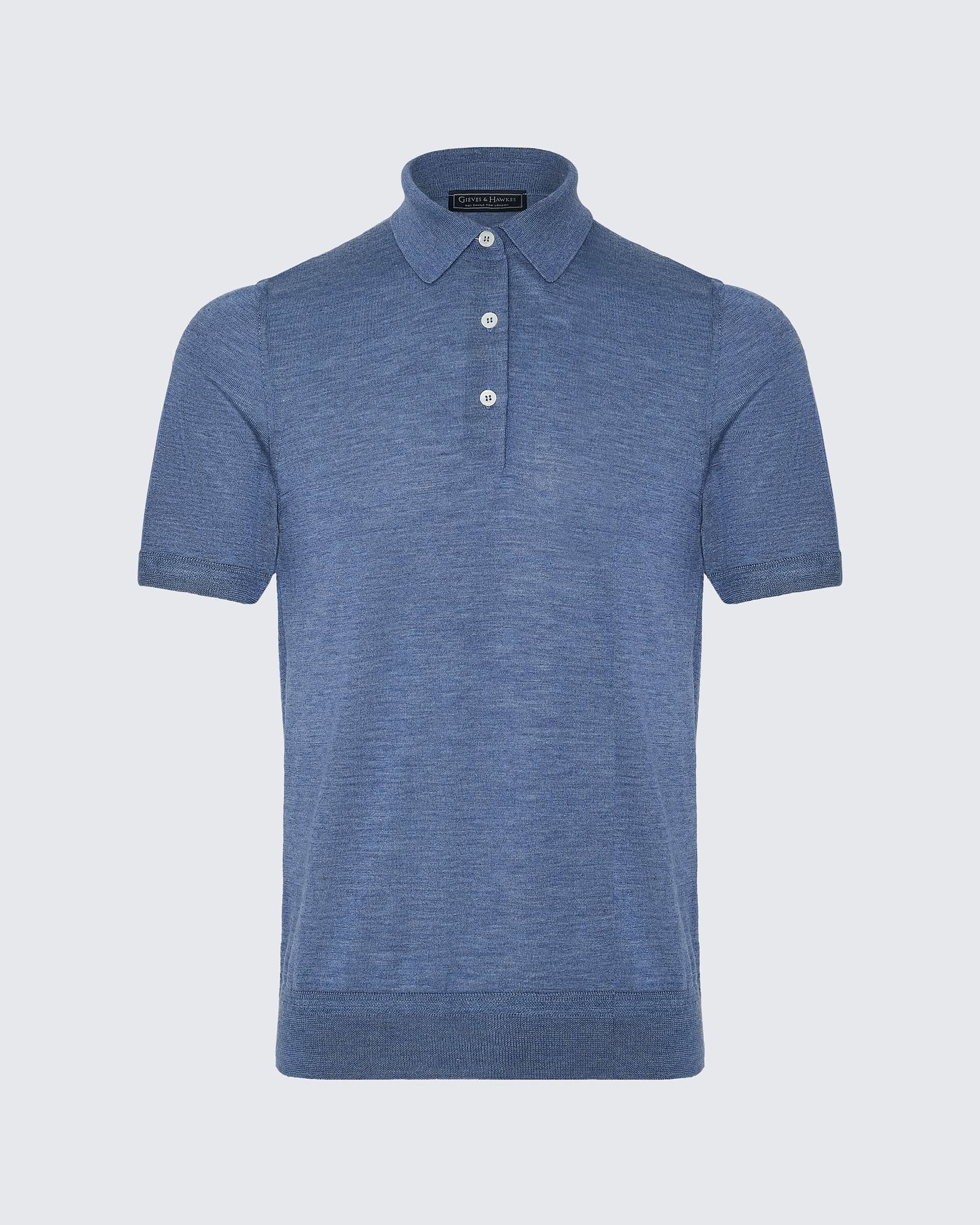 Dicken Merino Wool Silk Cashmere Polo Shirt Light Blue