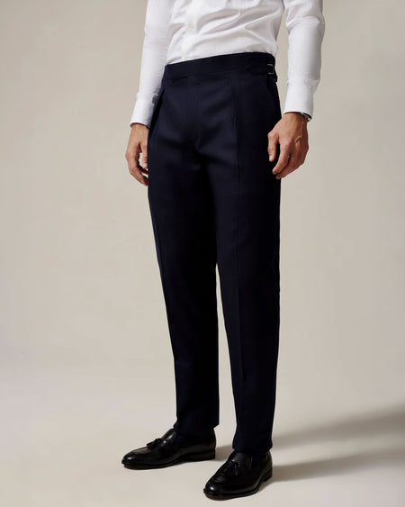 Anderson Wool Single Pleated Suit Pant Navy