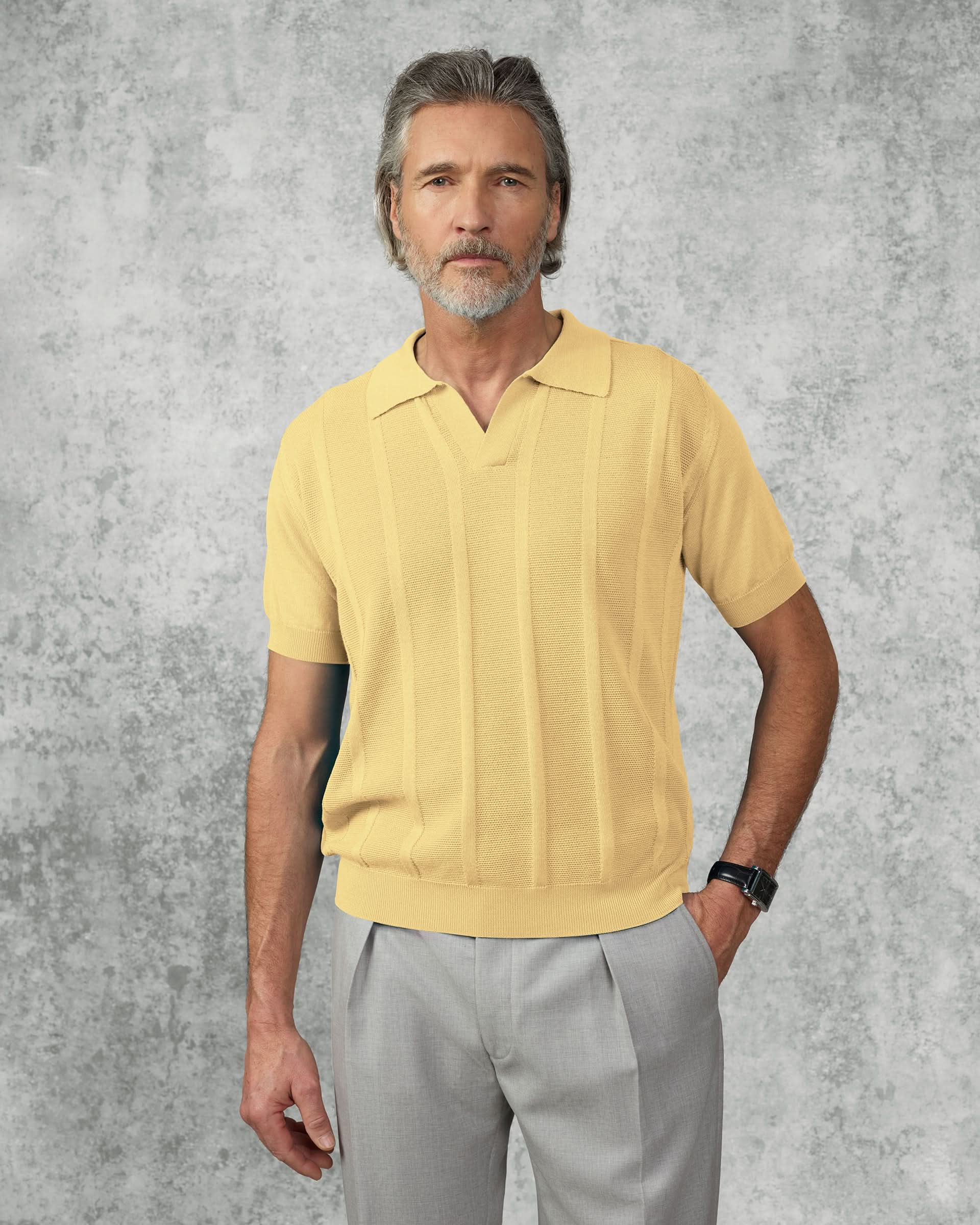 Elliott Merino Wool Silk & Cashmere Short Sleeve Knit Polo Yellow