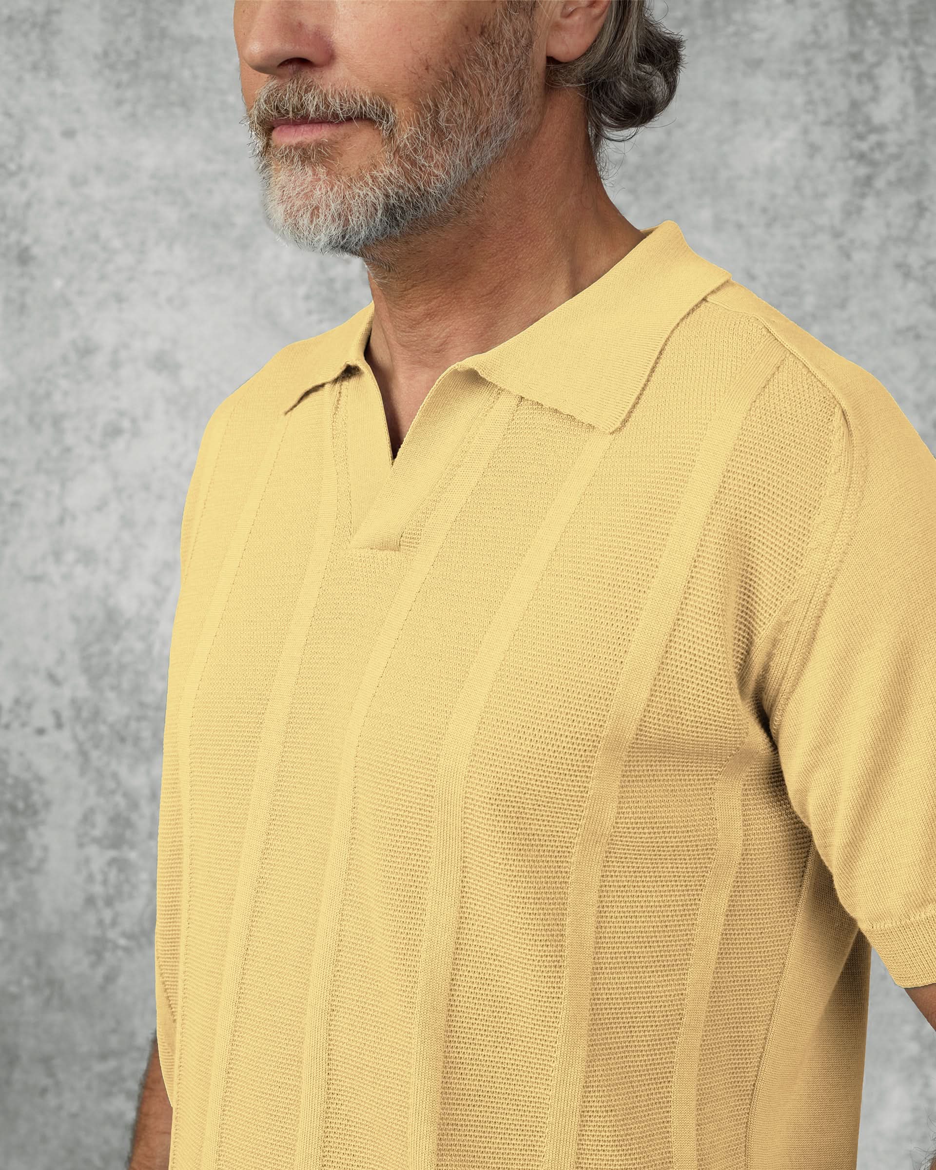 Elliott Merino Wool Silk & Cashmere Short Sleeve Knit Polo Yellow