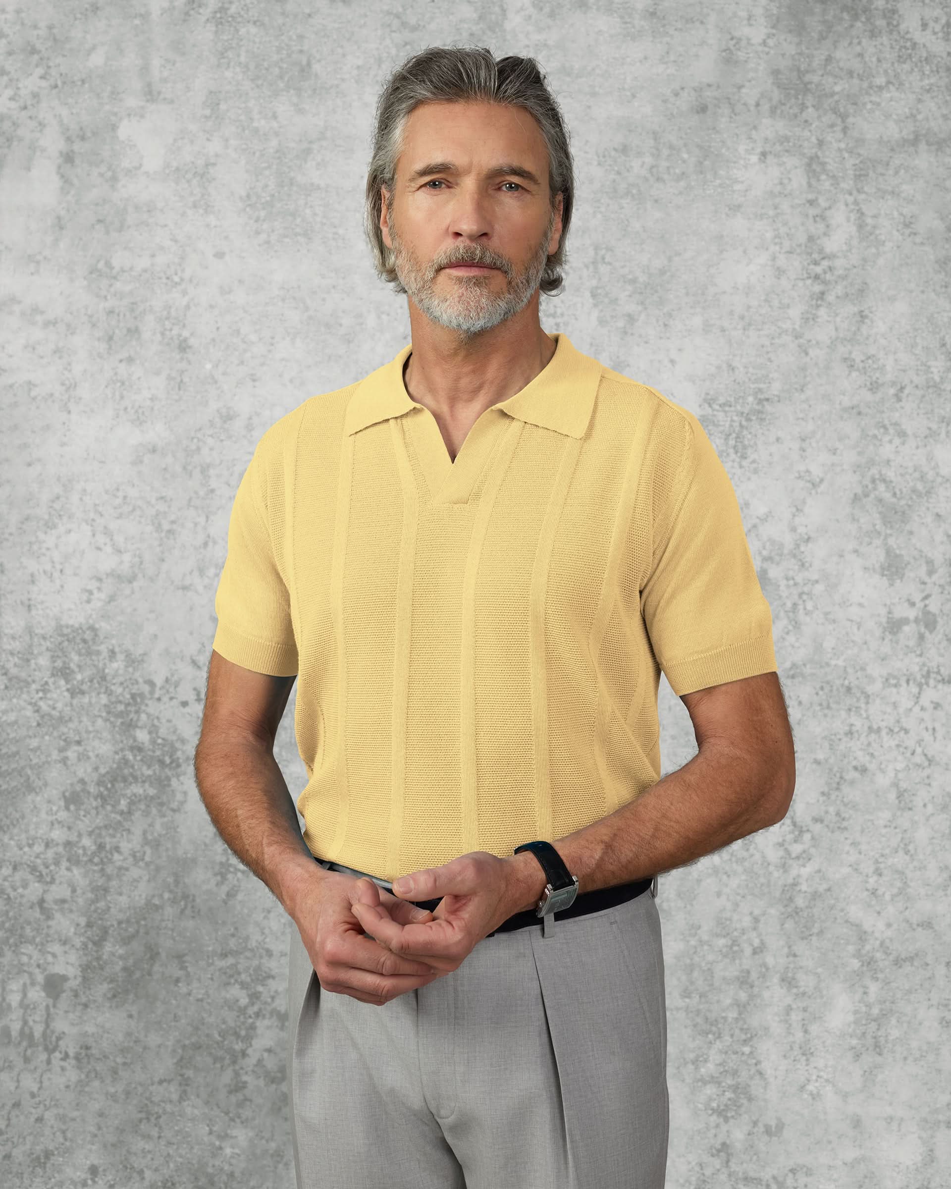 Elliott Merino Wool Silk & Cashmere Short Sleeve Knit Polo Yellow
