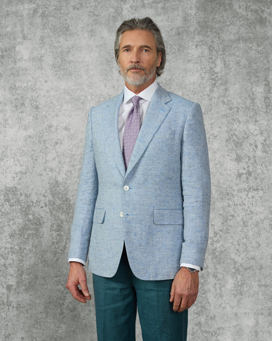 Felton Linen Silk Cotton & Virgin Wool Textured Blazer Light Blue