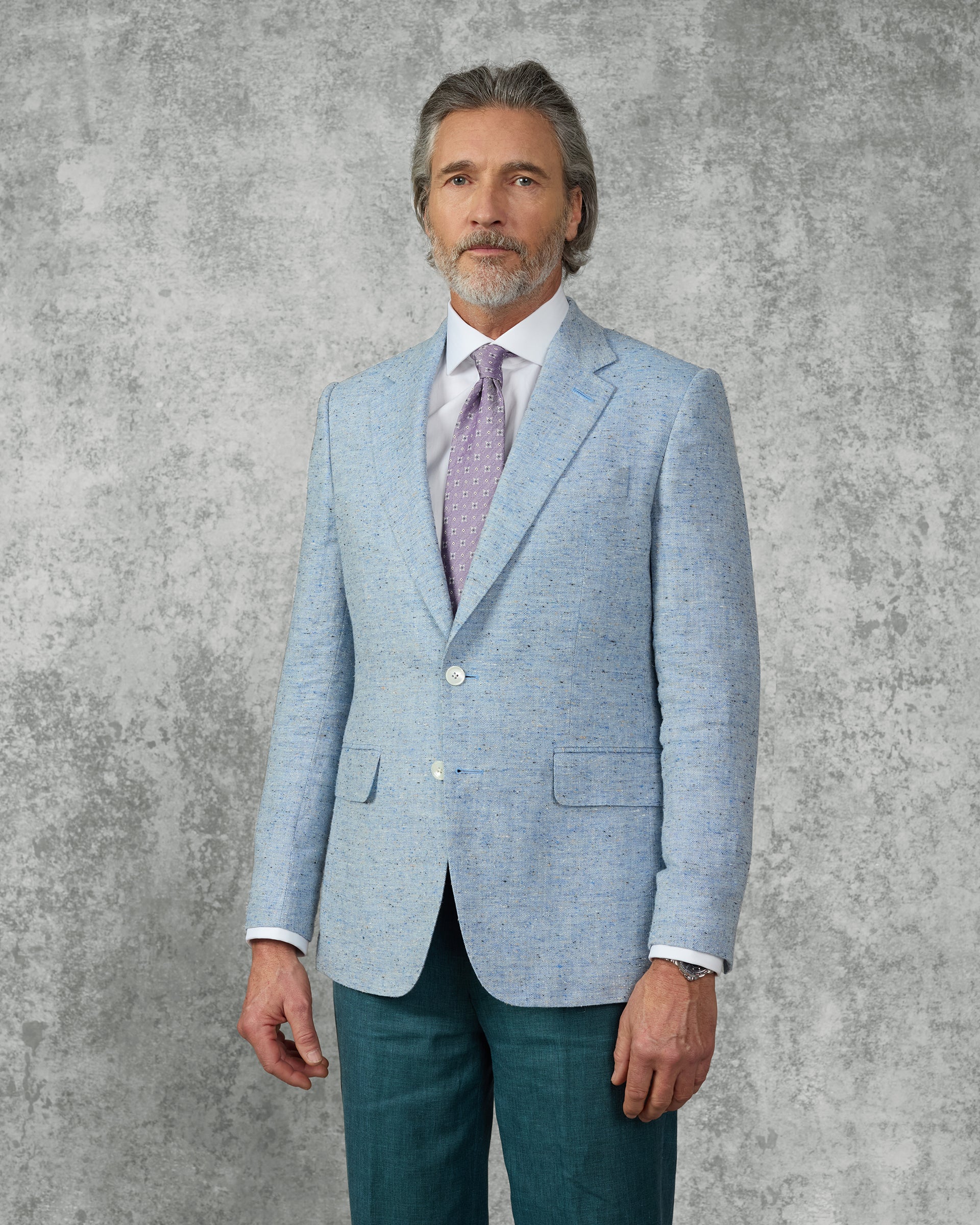 Felton Linen Silk Cotton & Virgin Wool Textured Blazer Light Blue