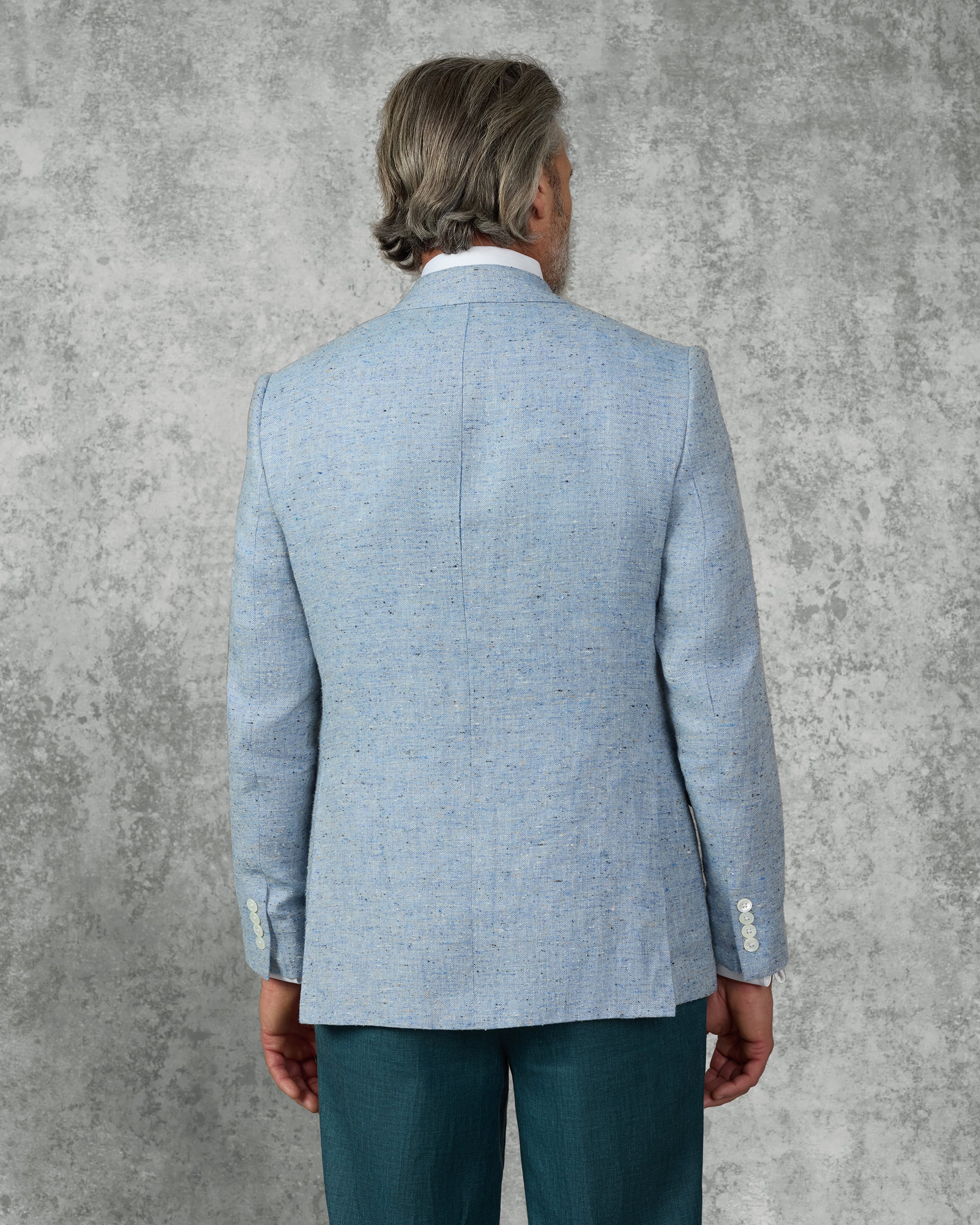 Felton Linen Silk Cotton & Virgin Wool Textured Blazer Light Blue