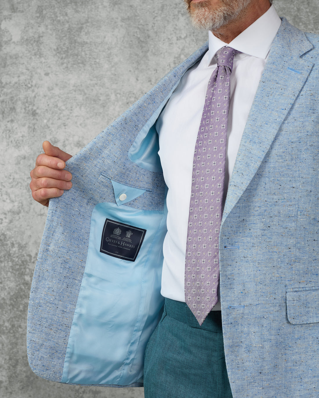 Felton Linen Silk Cotton & Virgin Wool Textured Blazer Light Blue