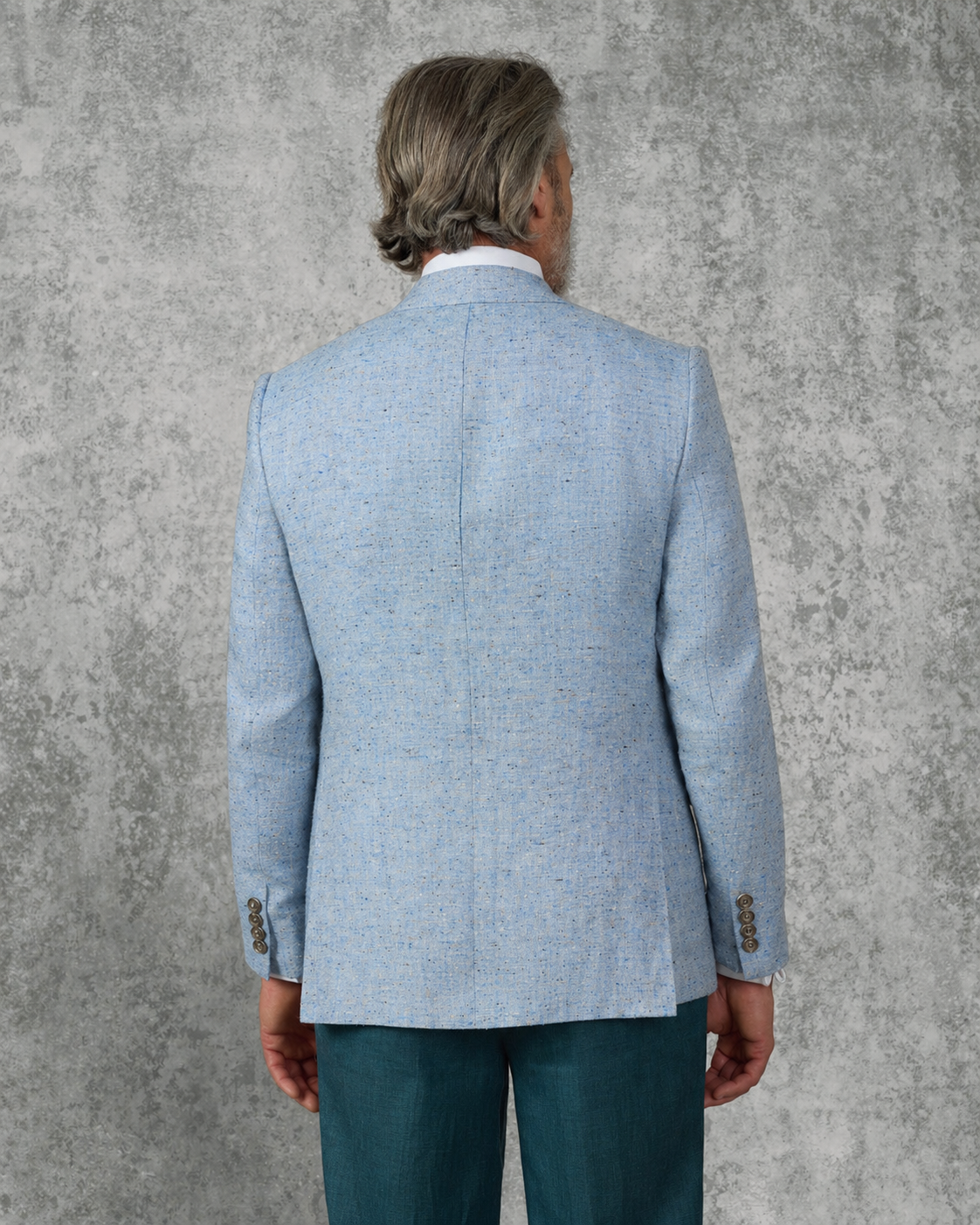 Felton Linen Silk Cotton & Virgin Wool Textured Blazer Light Blue