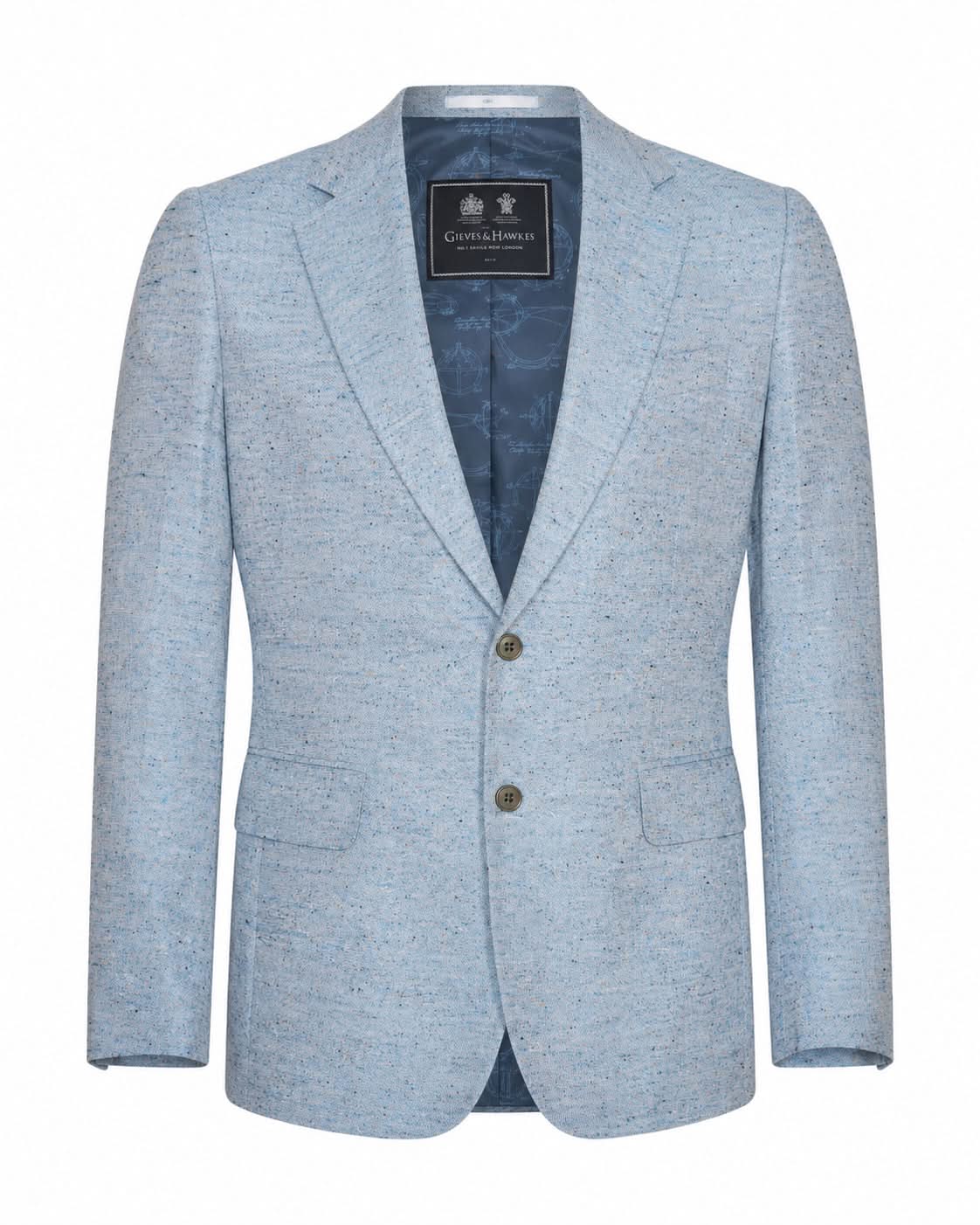 Felton Linen Silk Cotton & Virgin Wool Textured Blazer Light Blue
