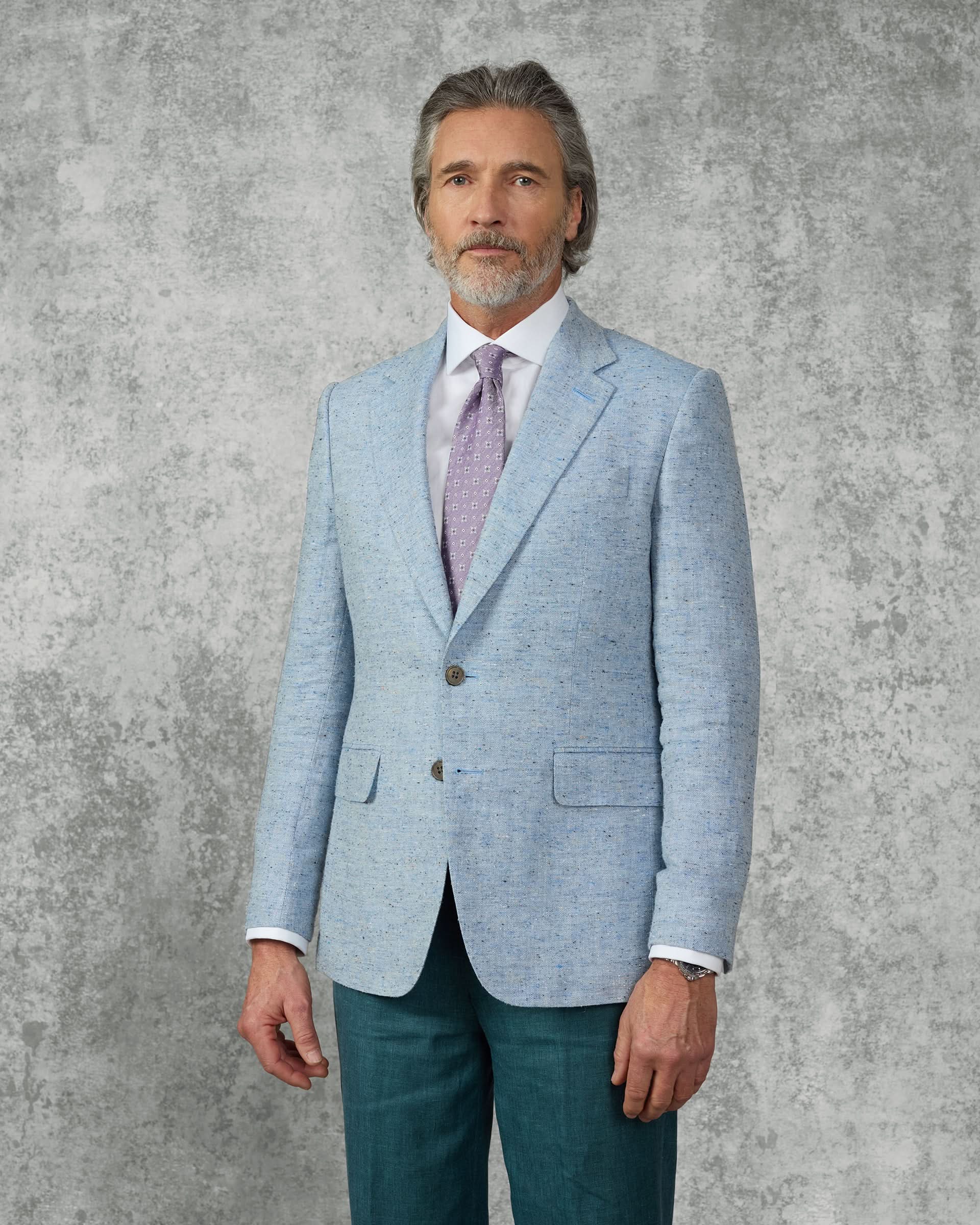 Felton Linen Silk Cotton & Virgin Wool Textured Blazer Light Blue