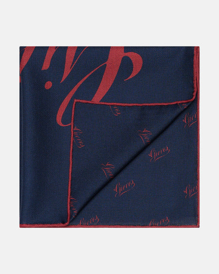 Fisher Double Faced Archive Logo Silk Pocket Square Navy