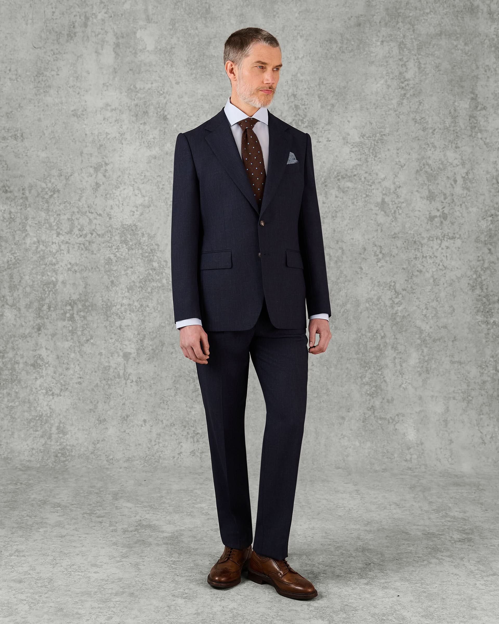 Holbech Virgin Wool Check Suit Navy