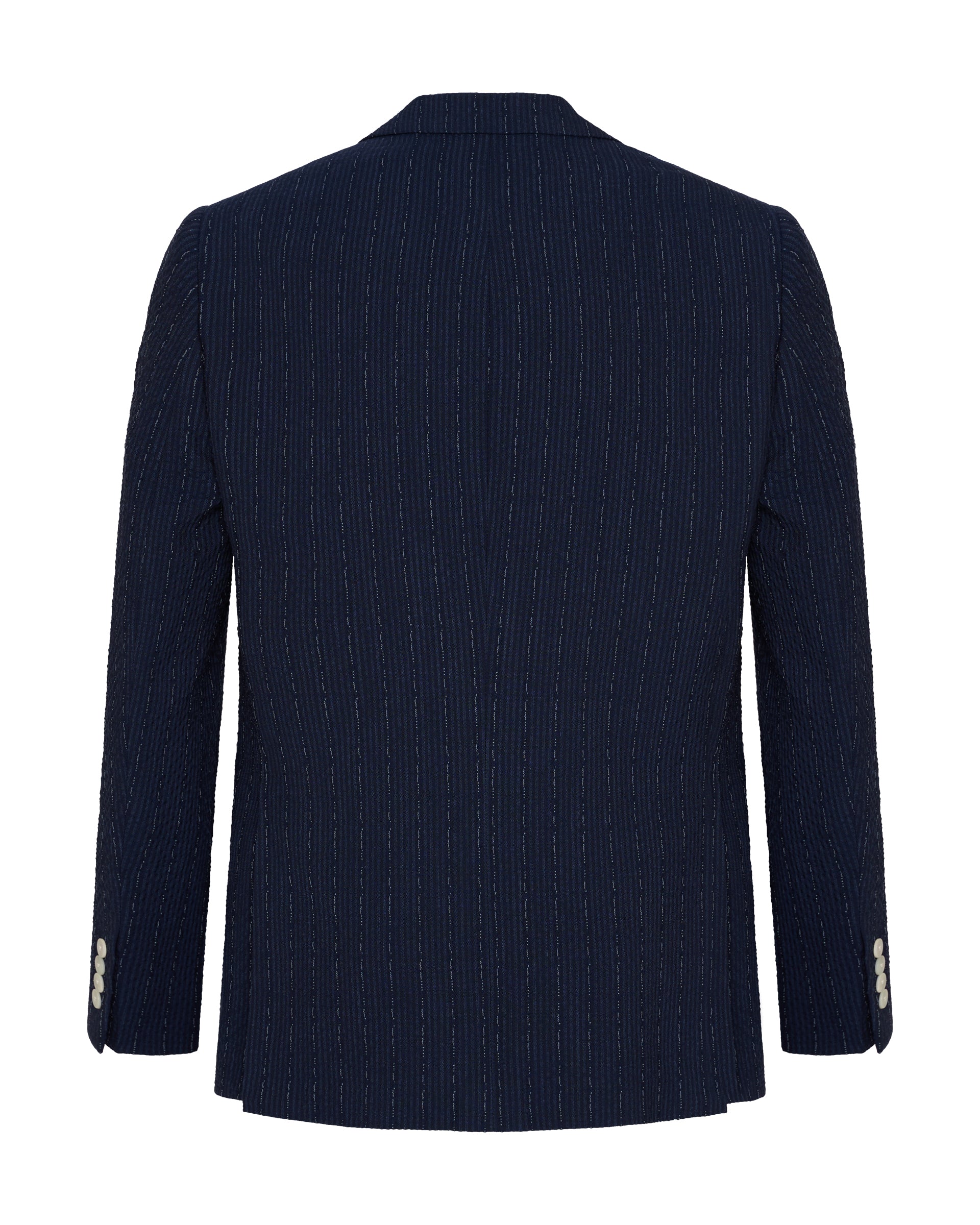 Harrison Virgin Wool Silk Linen Elastane Seersucker Suit Jacket Navy Morse Code