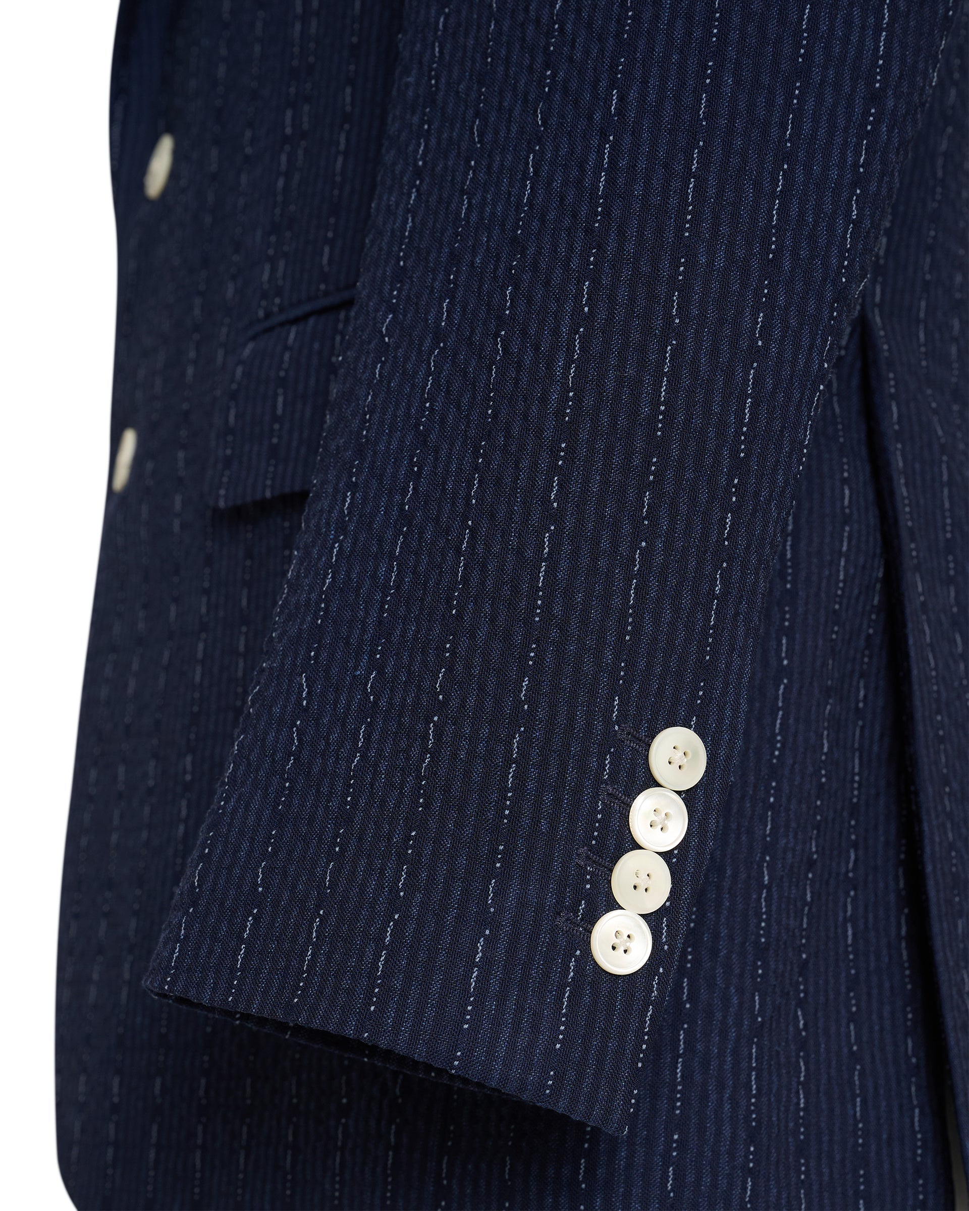 Harrison Virgin Wool Silk Linen Elastane Seersucker Suit Jacket Navy Morse Code