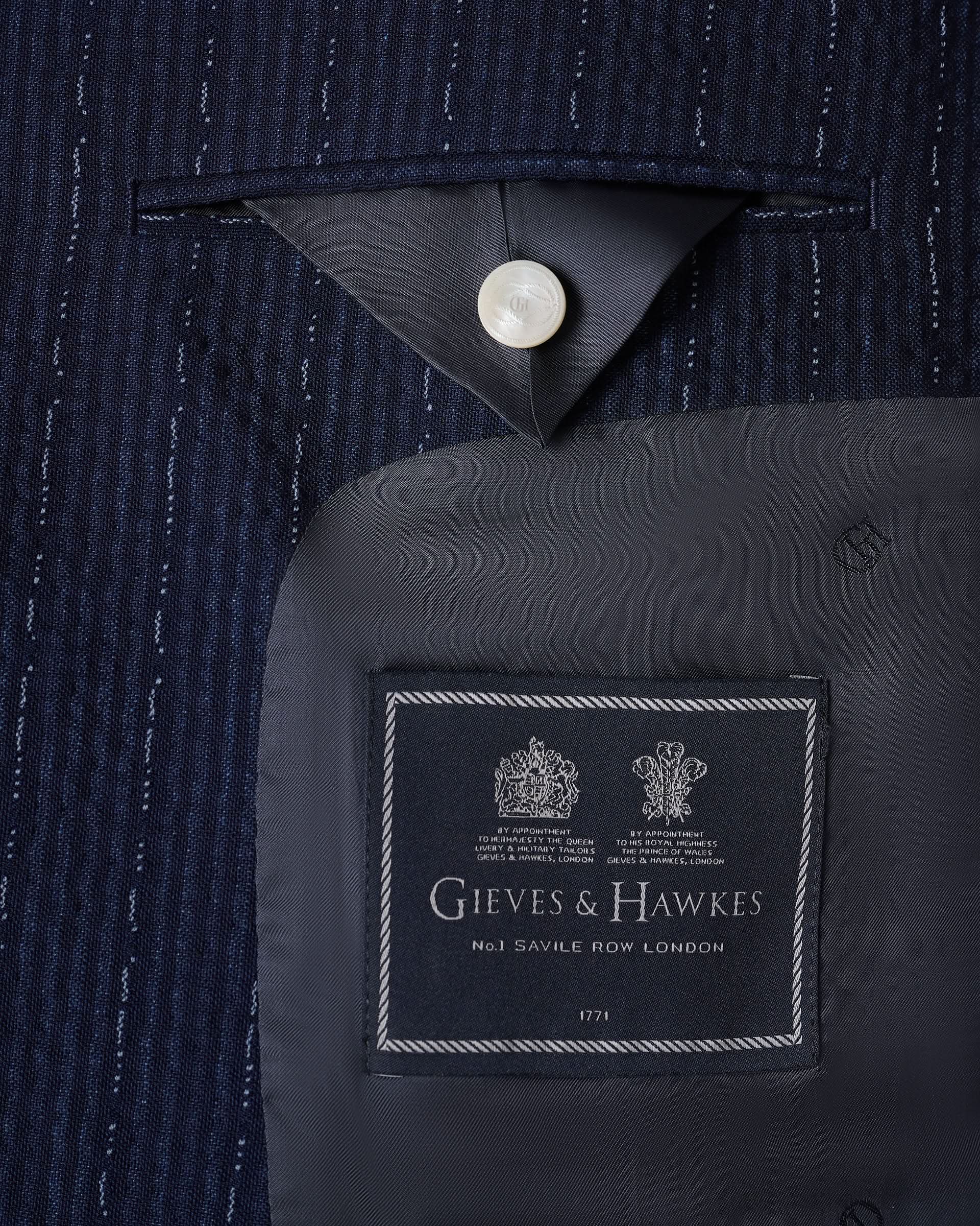Harrison Virgin Wool Silk Linen Stretch Morse Code Suit Navy