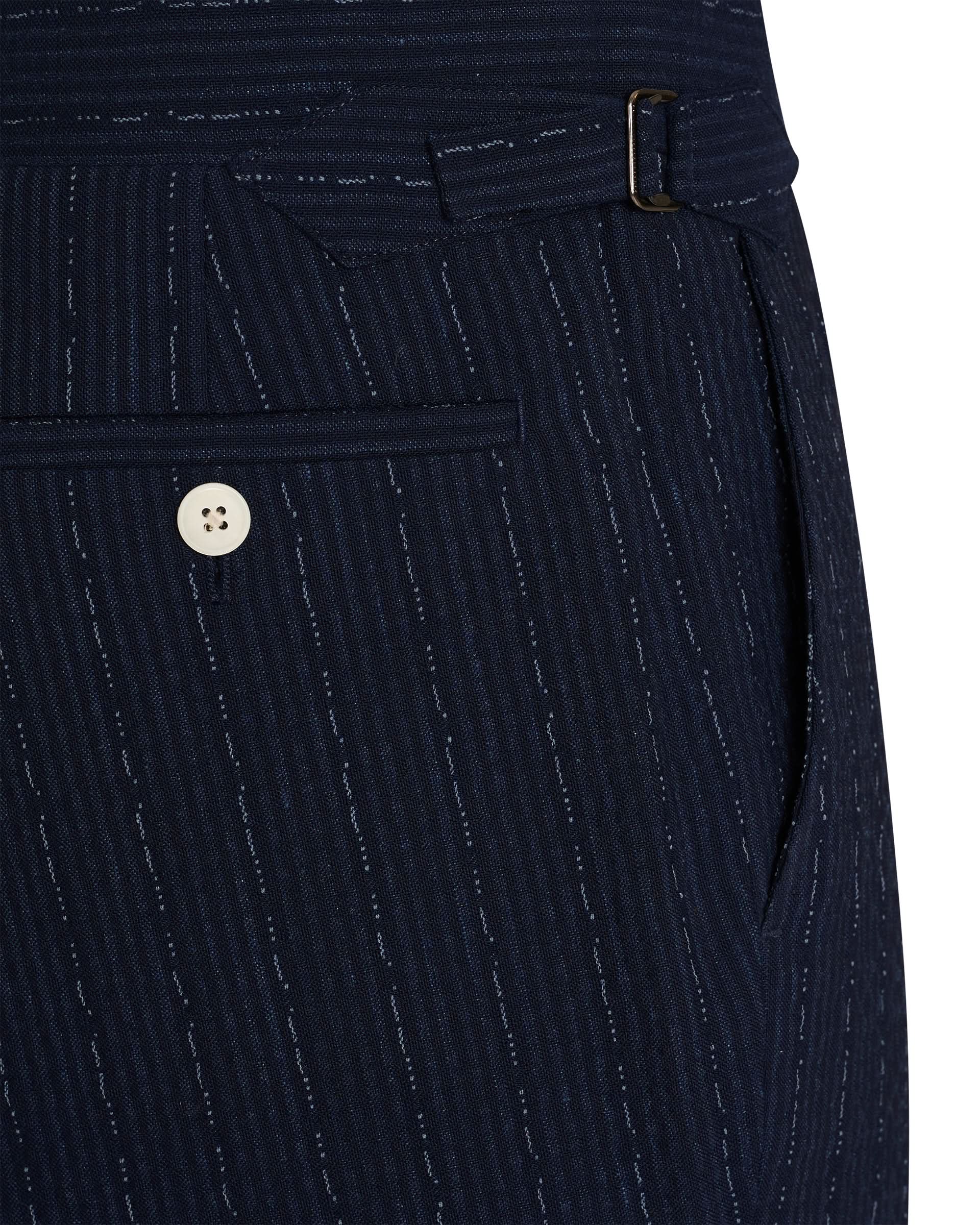 Harrison Virgin Wool Silk Linen Stretch Seersucker Morse Code Suit Trouser Navy