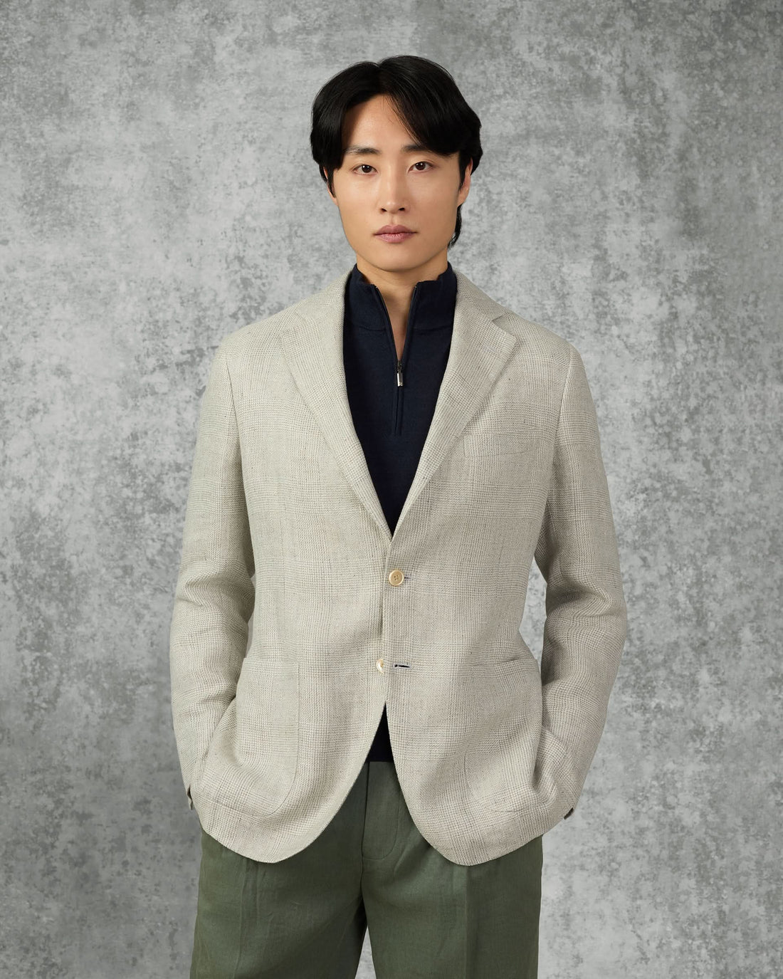 Hartley Linen Wool & Silk Unstructured Blazer Light Grey