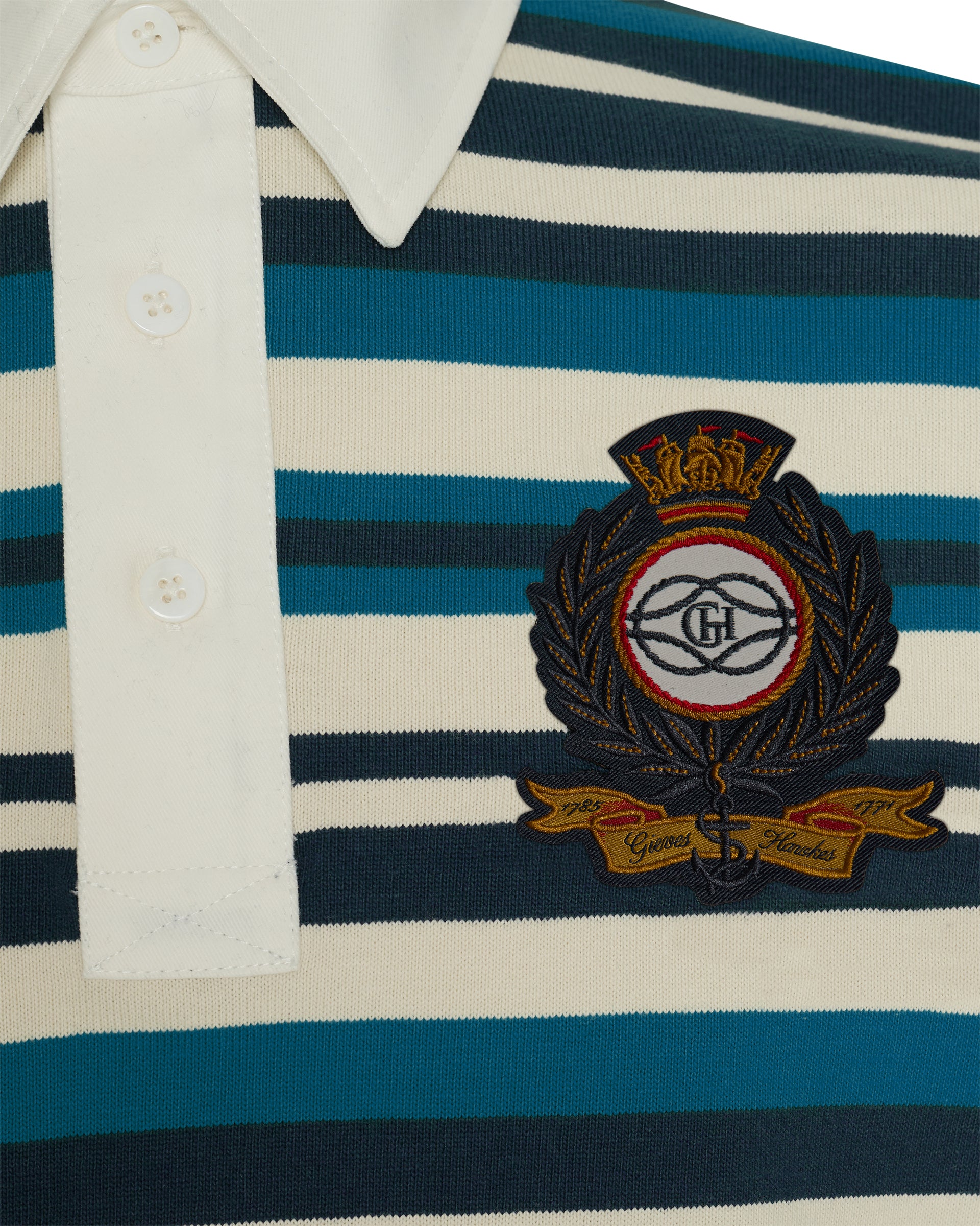 Hayes Cotton Rugby Stripe Polo Shirt Navy