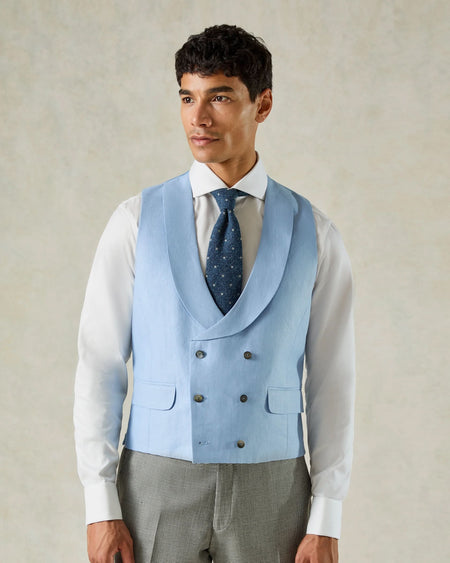 Hutton Double Breasted Waistcoat Blue Plain