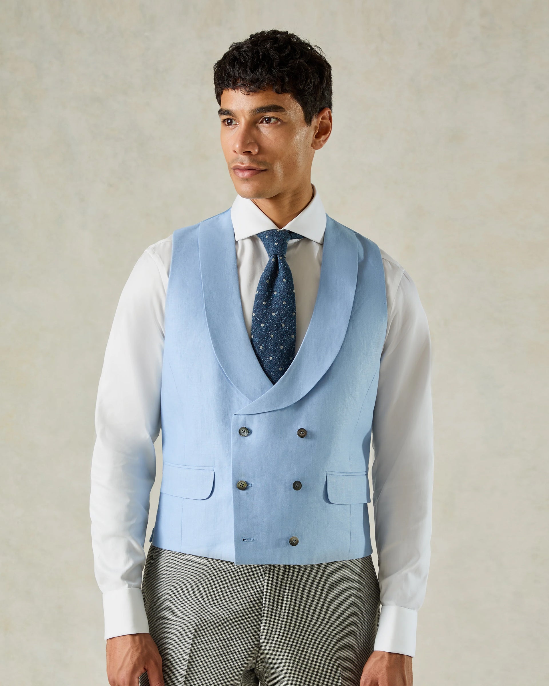 The Hutton Double Breasted Waistcoat Blue Plain
