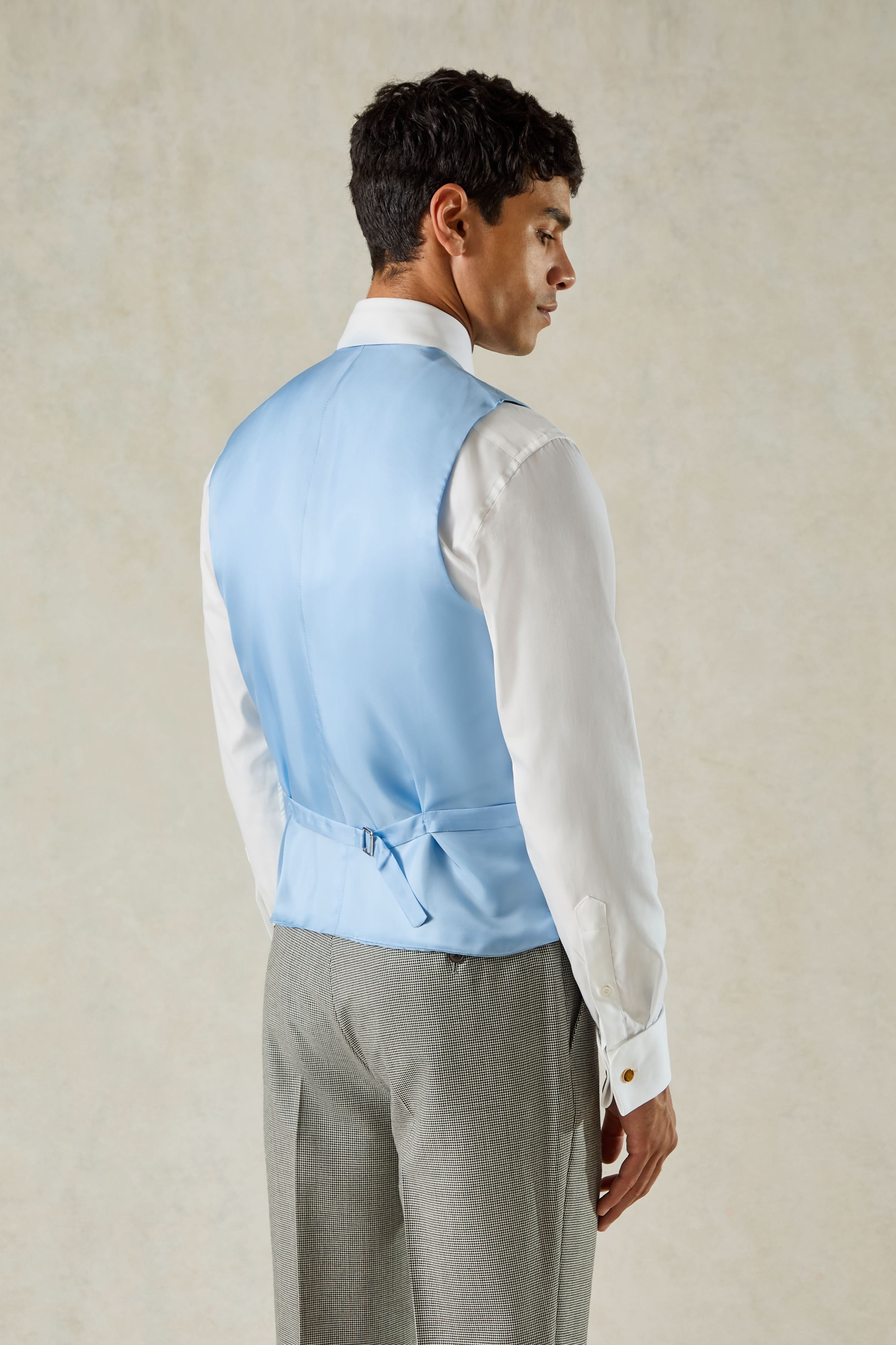 The Hutton Double Breasted Waistcoat Blue Plain