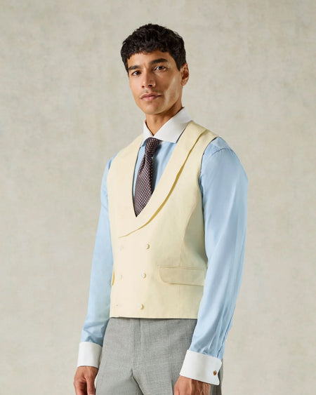 Hutton Double Breasted Waistcoat Yellow Plain