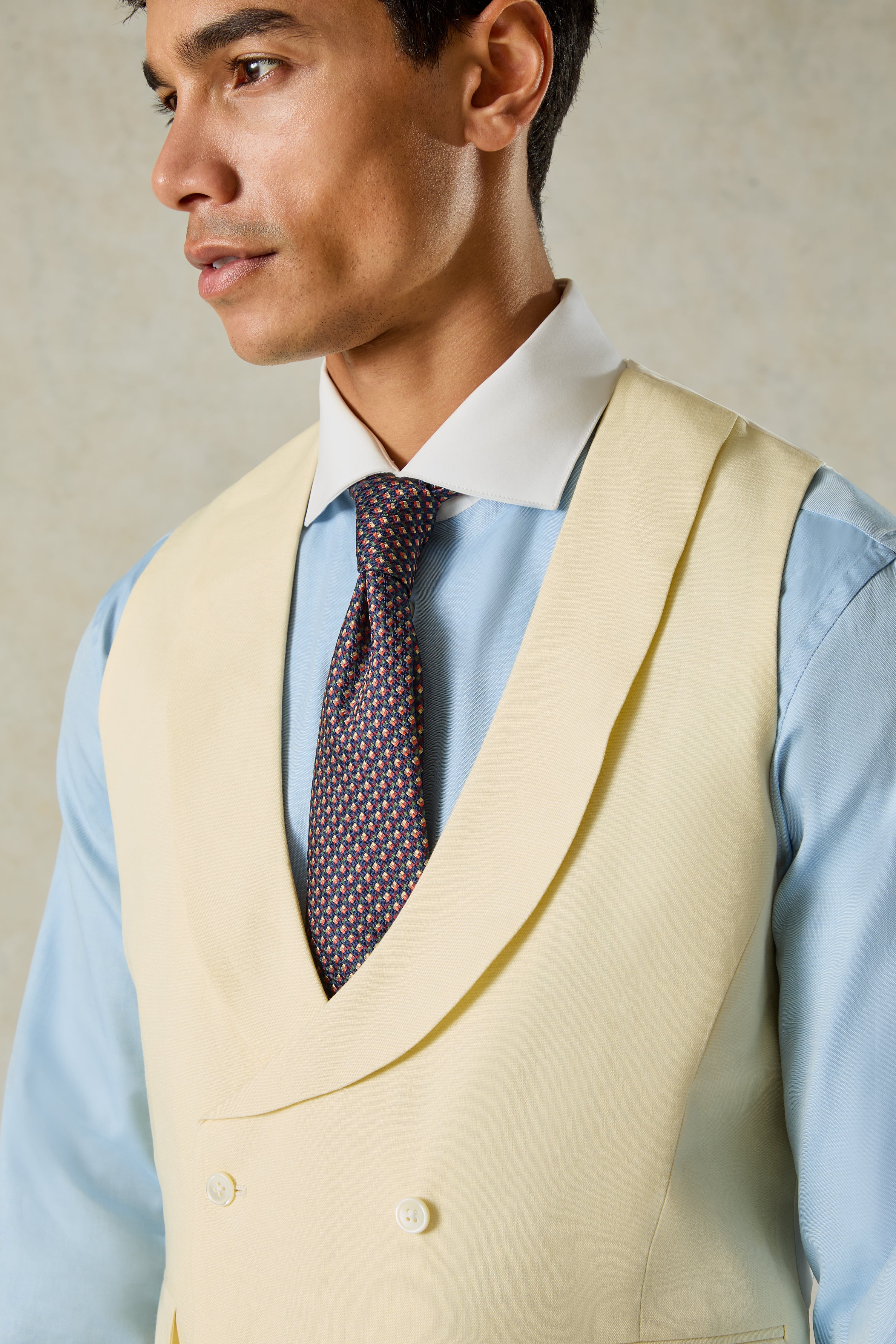 The Hutton Double Breasted Waistcoat Yellow Plain