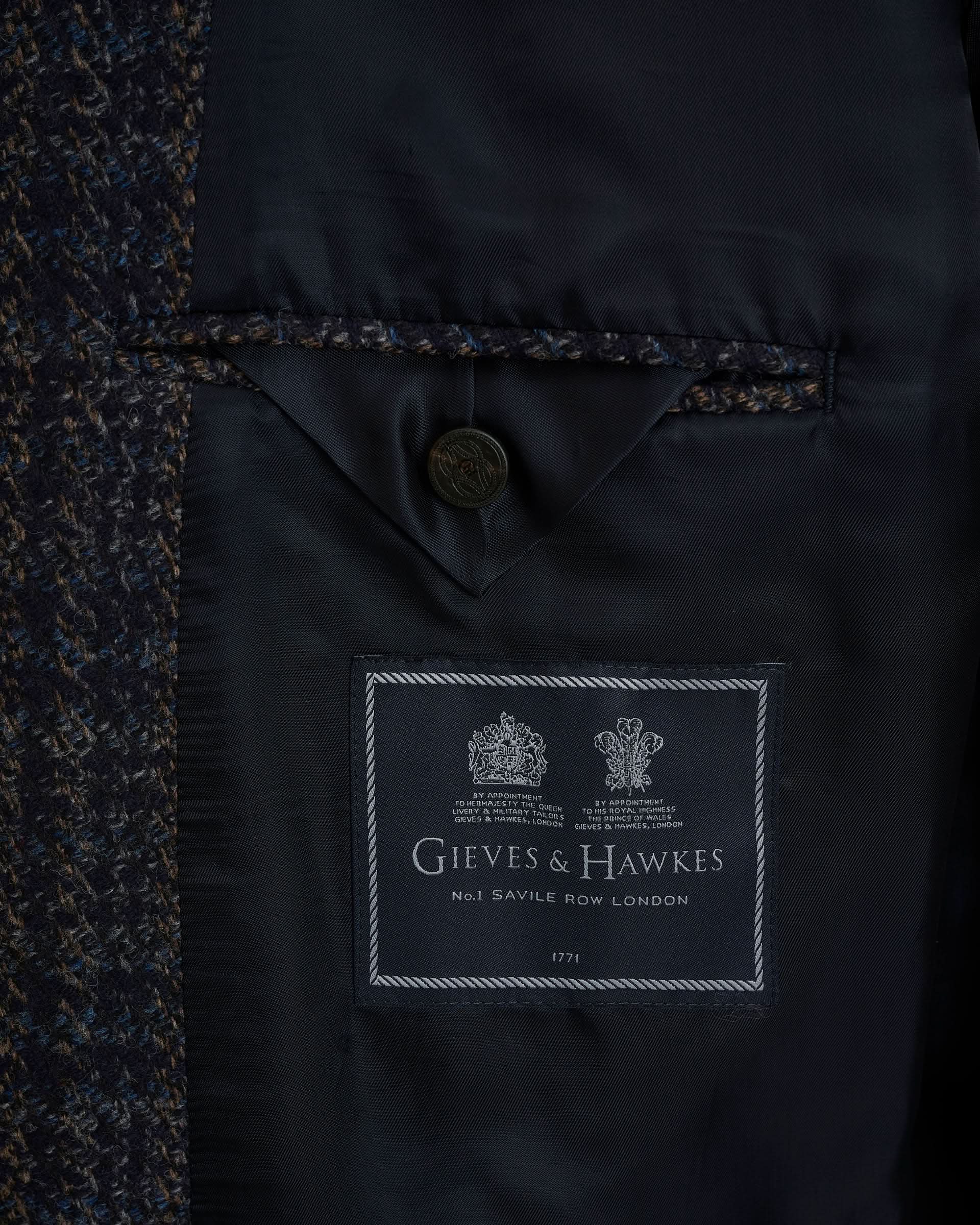 Langlois Double Breasted Evening Coat Dark Navy Check