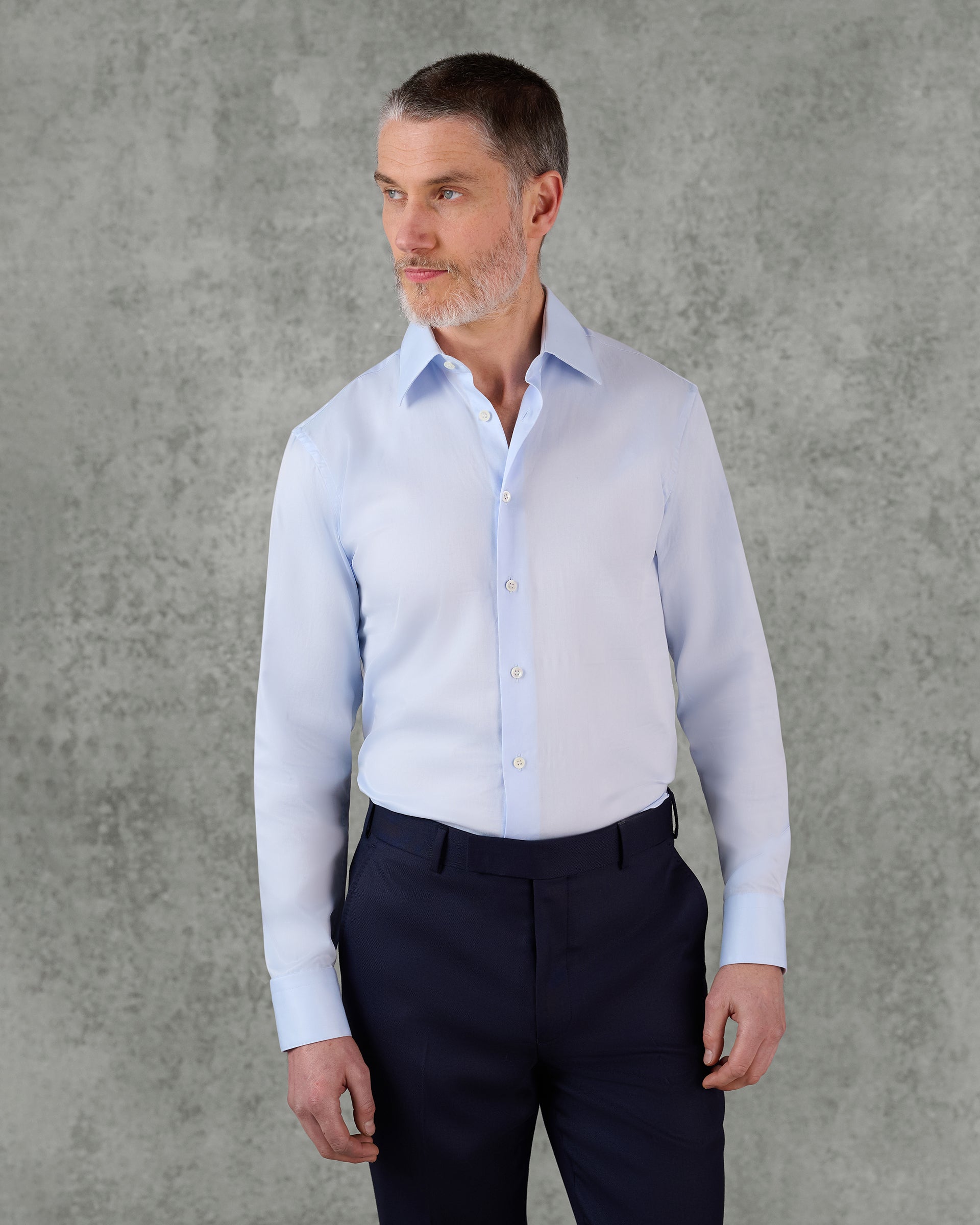 Leveson Cotton Twill Single Cuff Shirt Blue
