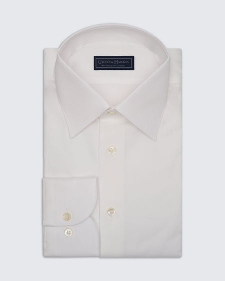 Leveson Cotton Herringbone Cuff Shirt Ecru