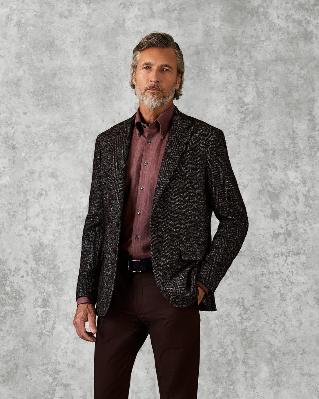 Poynter Wool Alpaca Herringbone Blazer Burgundy