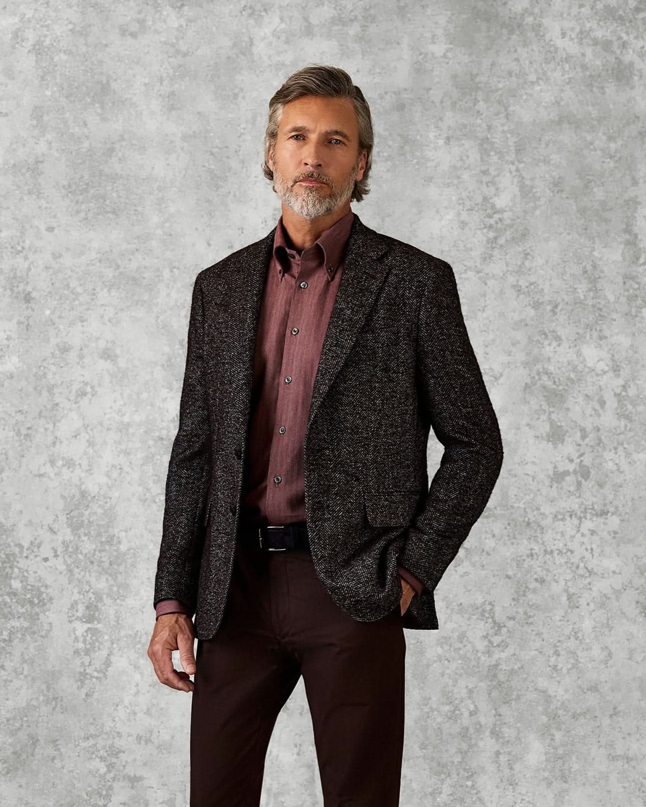 Poynter Wool Alpaca Herringbone Blazer Burgundy