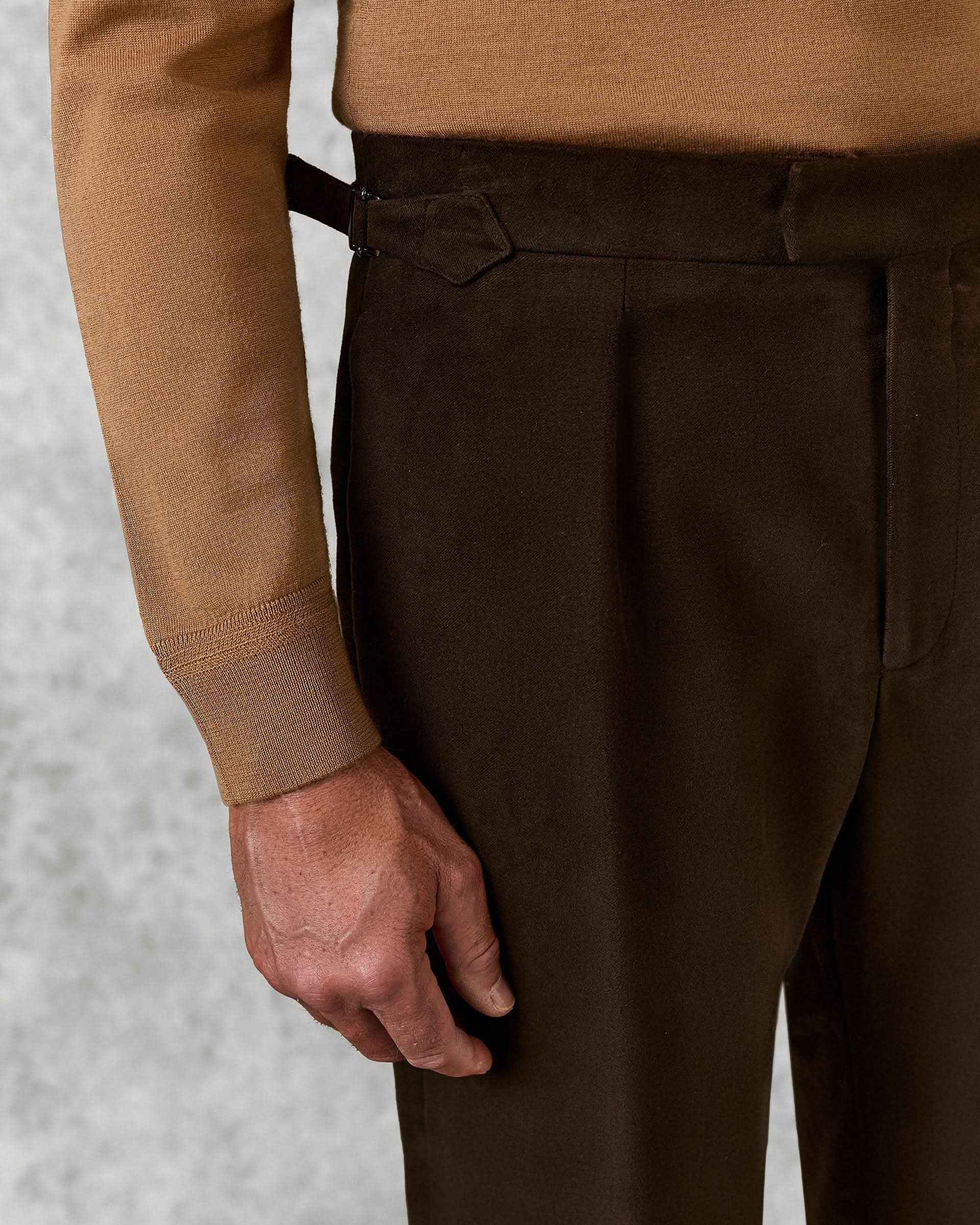 Hayter Pleated Trouser Dark Brown Moleskin