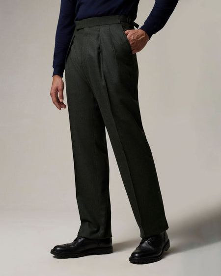 Gavin Flannel Double Pleated Virgin Wool Pant