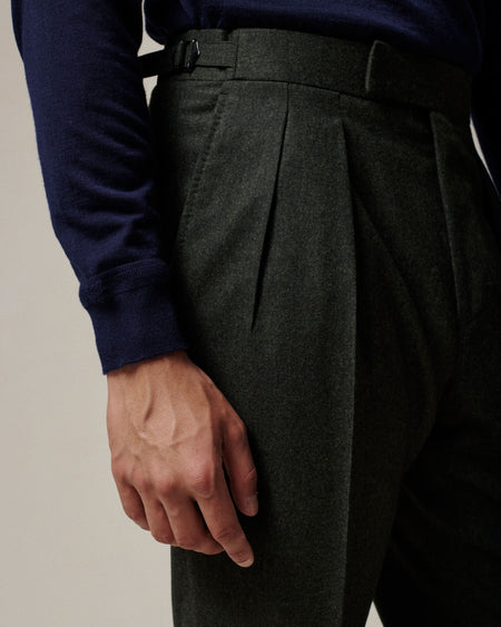Gavin Flannel Double Pleated Virgin Wool Pant