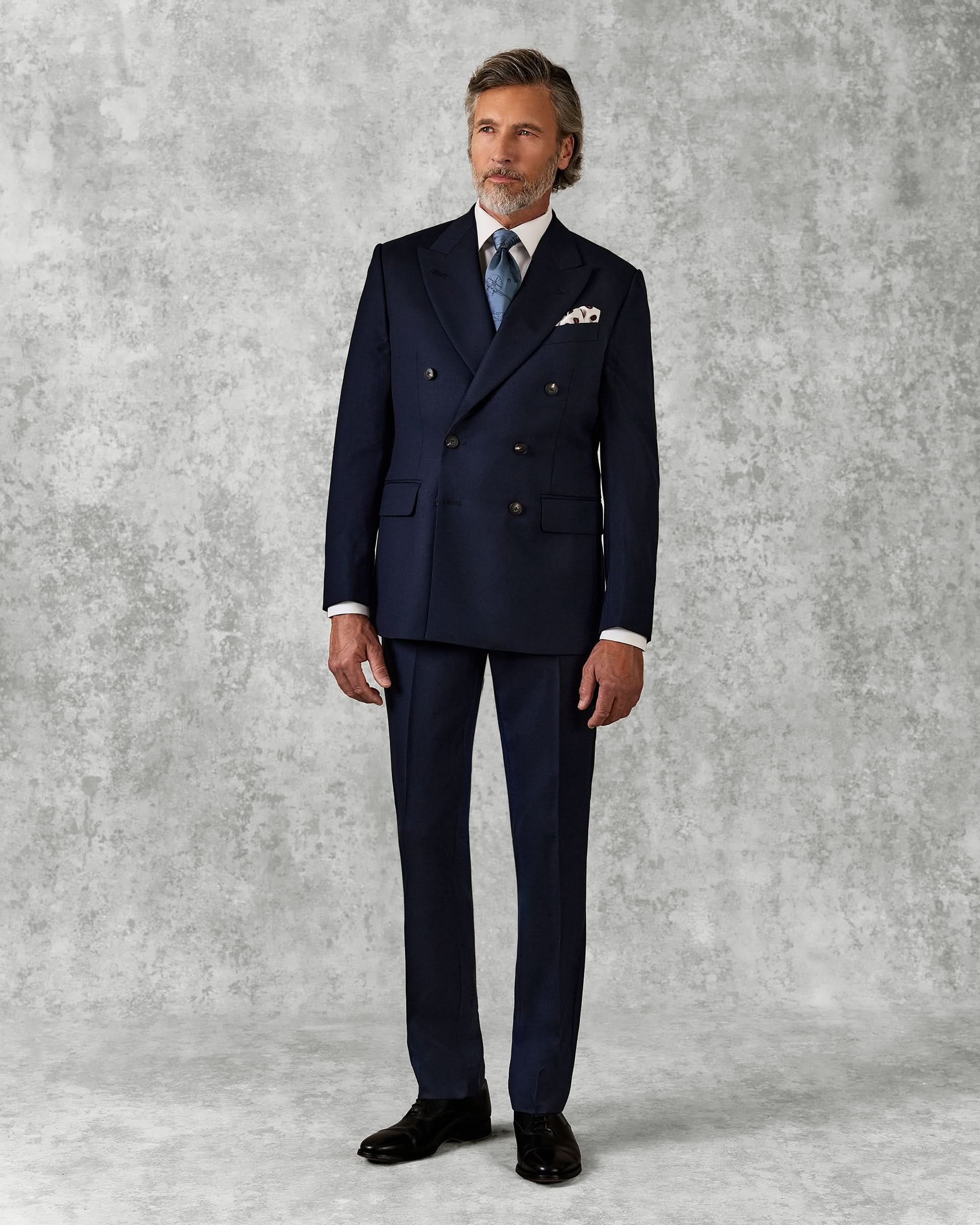 Doughty Wool Double Breasted Twill Suit Navy