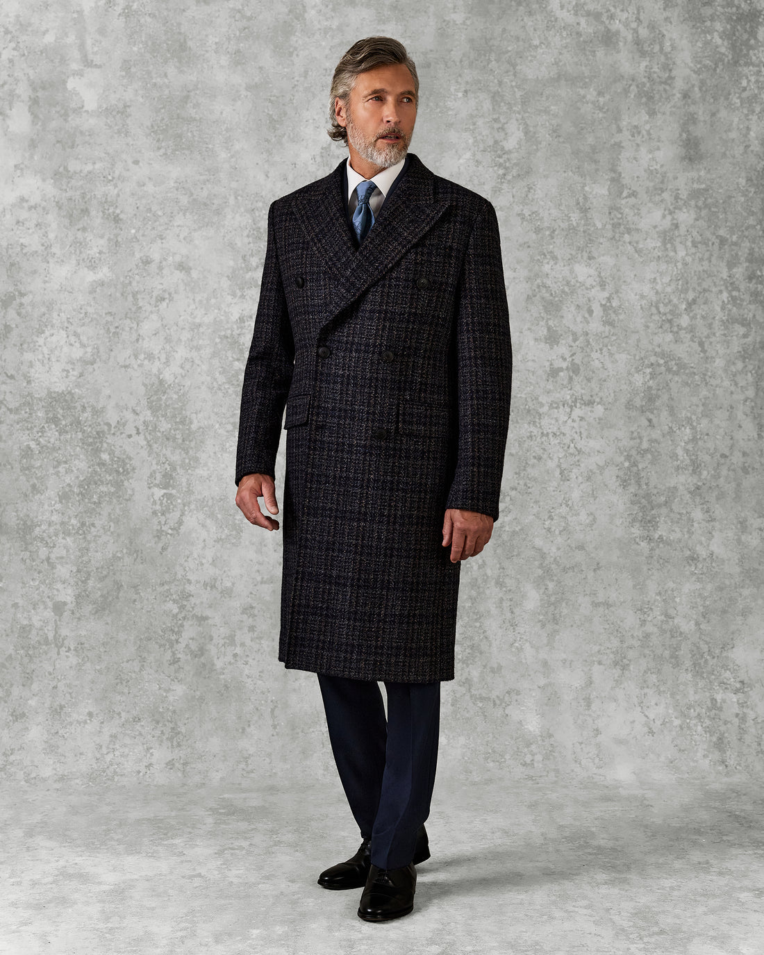 Langlois Double Breasted Evening Coat Dark Navy Check