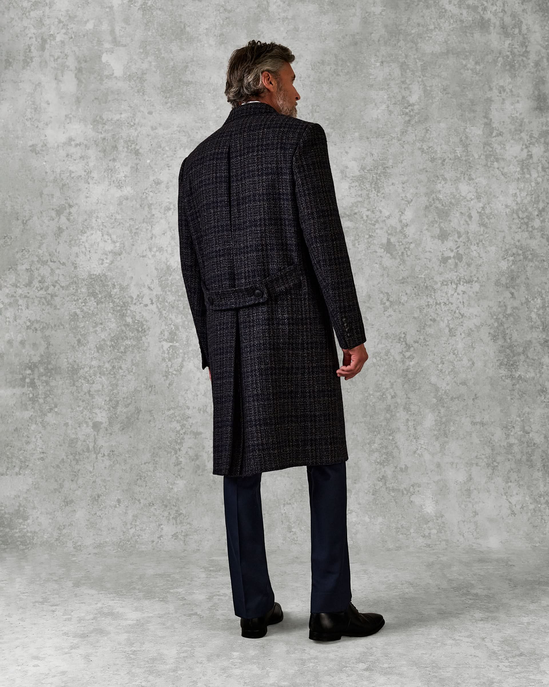 Langlois Double Breasted Evening Coat Dark Navy Check