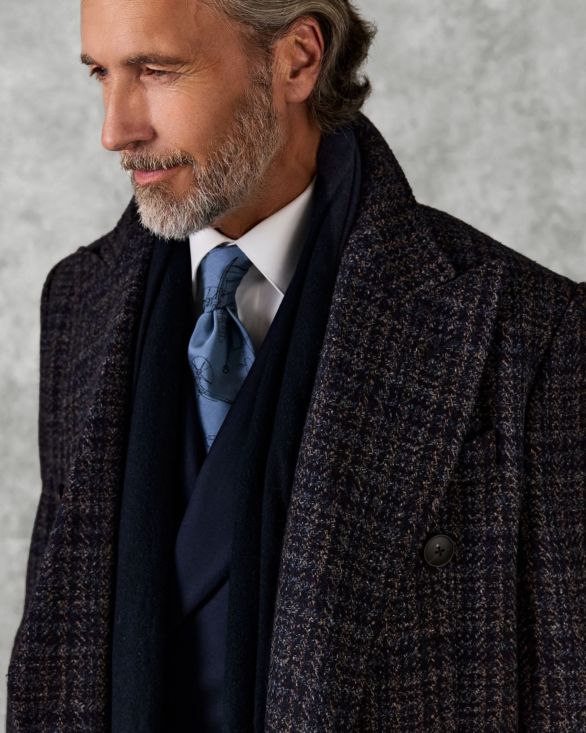 Langlois Double Breasted Evening Coat Dark Navy Check