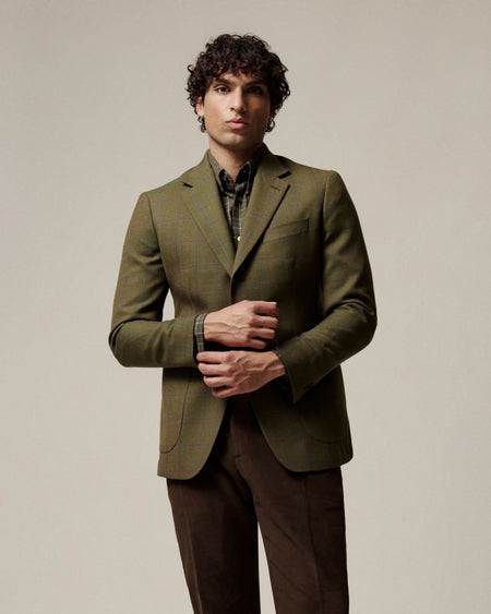 Fincastle Windowpane Wool Blazer Green
