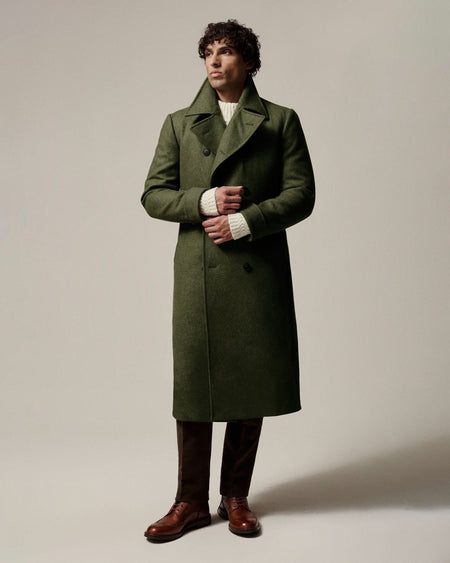 Cain Double Breasted Wool Great Coat Green
